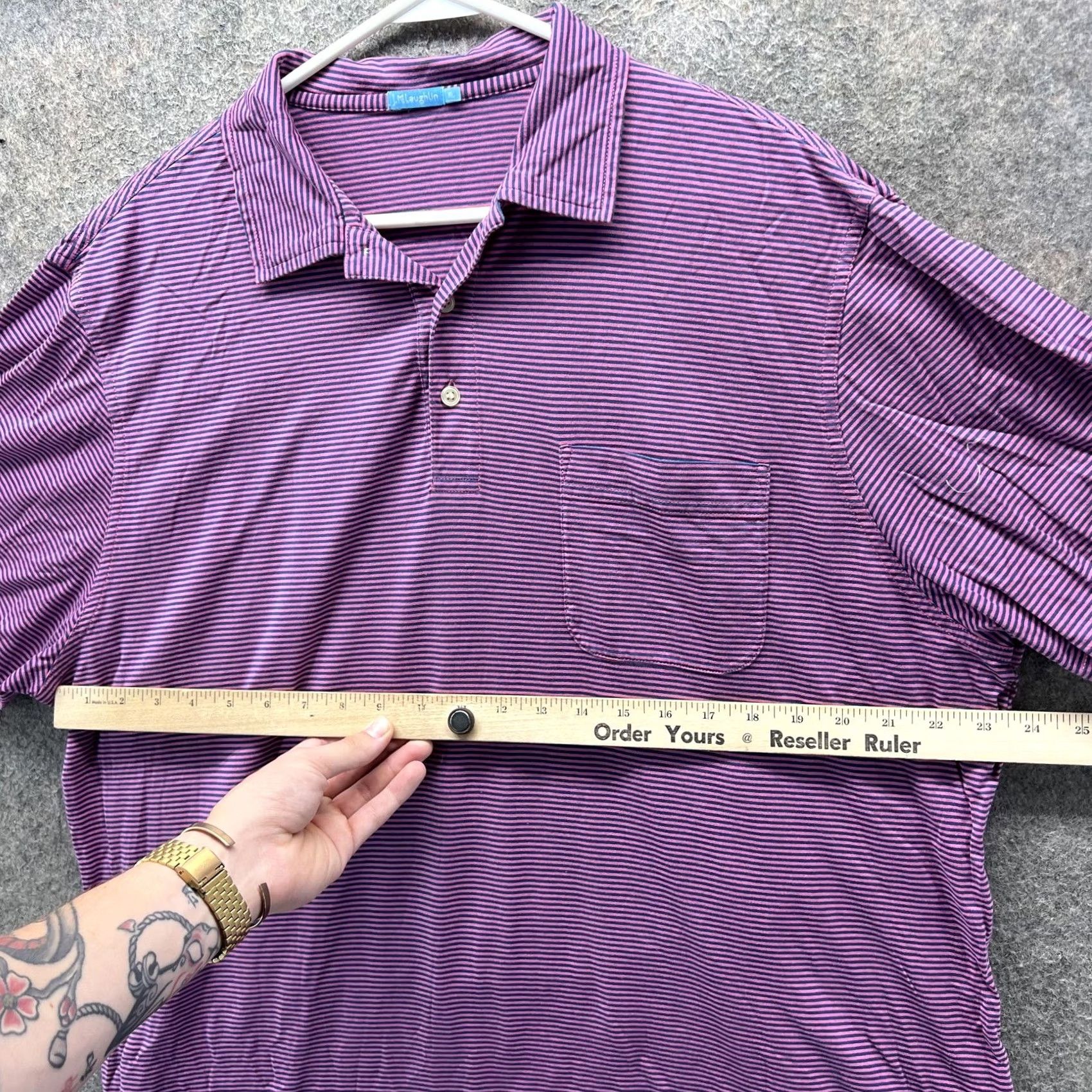 J.McLaughlin J. McLaughlin Polo Shirt Mens XL Purple Navy Stripe Pocket Polo Knit Casual Size US XL / EU 56 / 4 - 5 Thumbnail