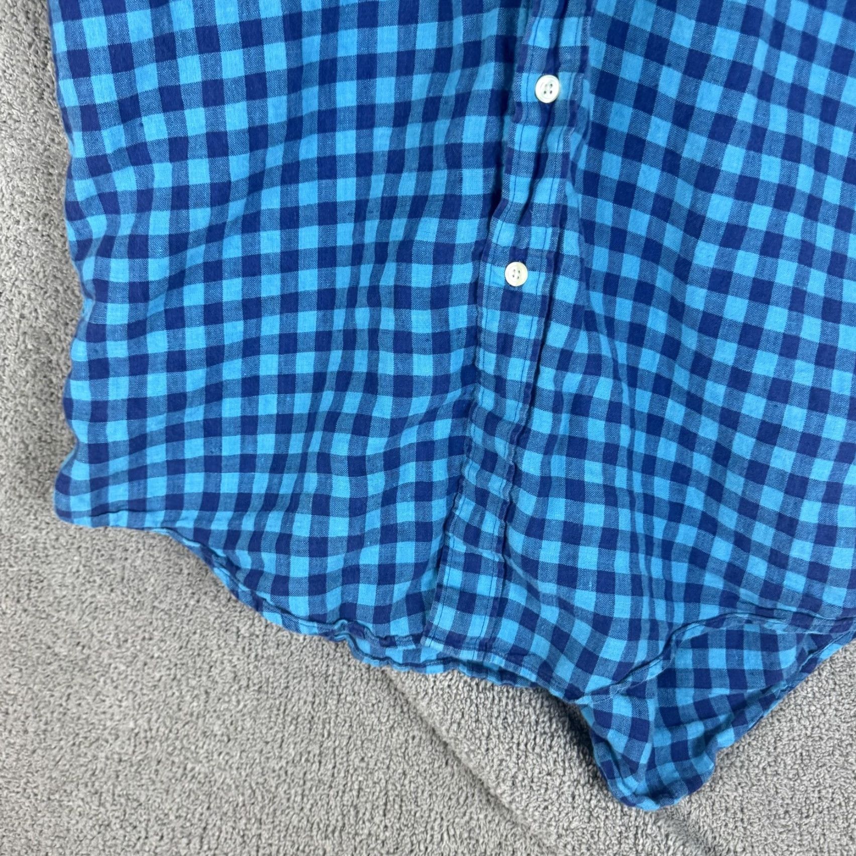 Brooks Brothers Brooks Brothers Shirt Mens Medium Blue Gingham Linen Button Down Short Sleeve Size US M / EU 48-50 / 2 - 5 Thumbnail