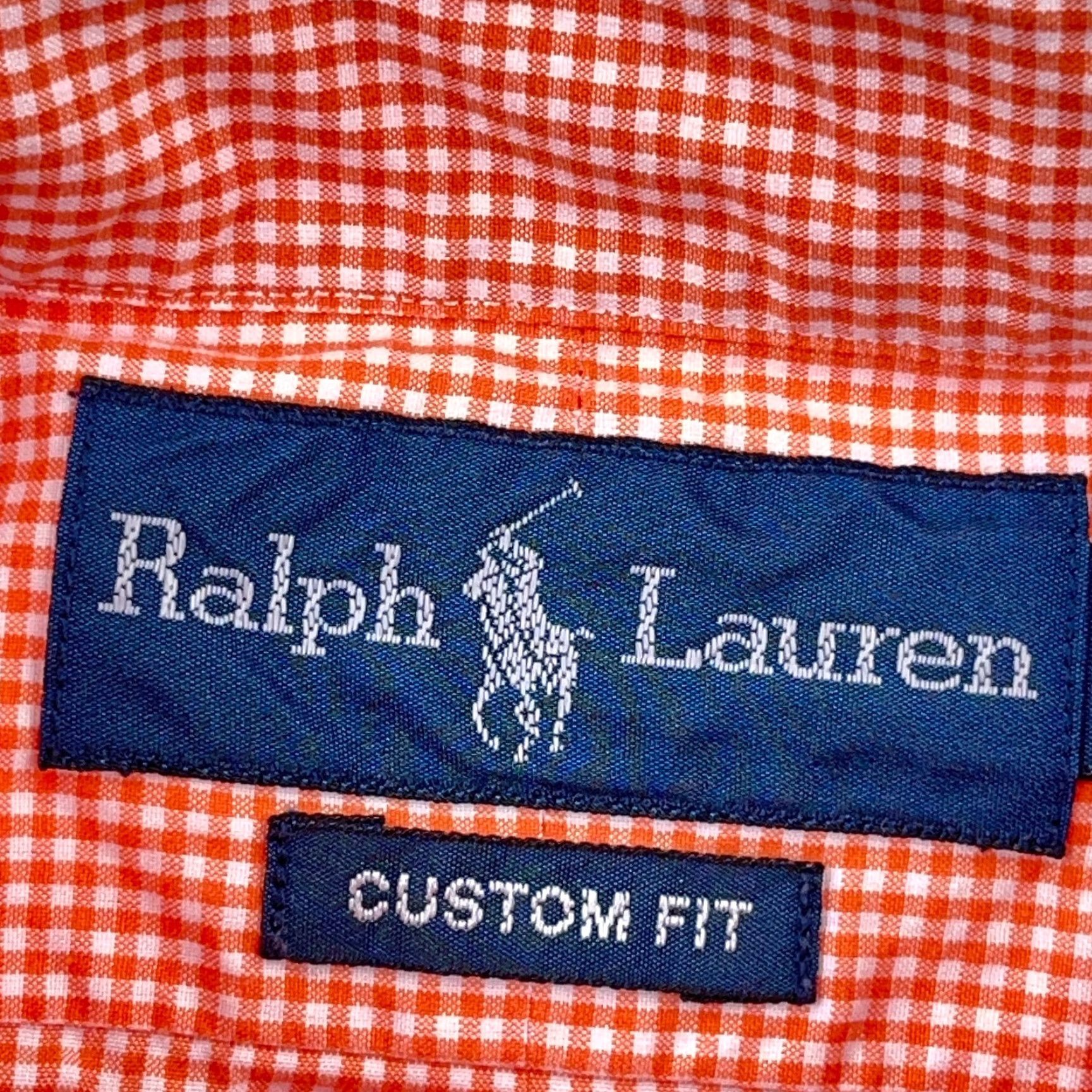 Ralph Lauren Ralph Lauren Shirt Men Medium Orange Button-Up Custom Fit Gingham Poplin Dress Shirt Size 40R - 7 Thumbnail