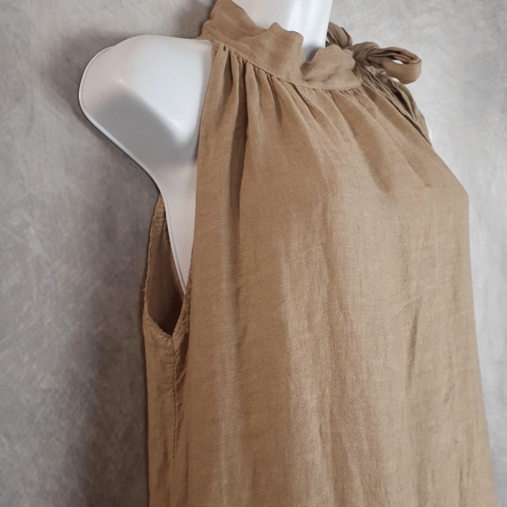 Vintage 100% Lino Dress Womens One Size Halter Maxi Linen Tie Bow Beach Boho Swing Casual Size ONE SIZE - 3 Thumbnail