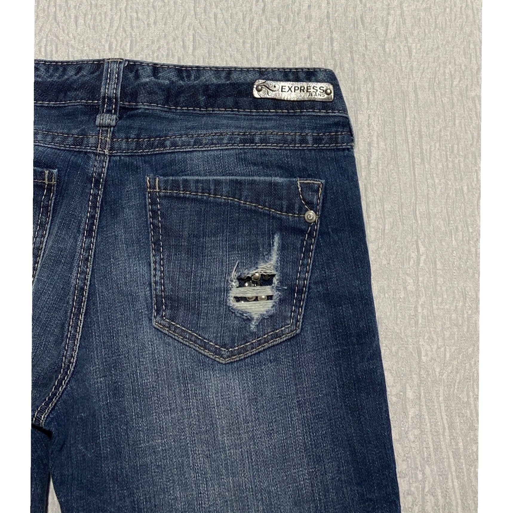 Express Express Jeans Womens 6 Blue Zelda Ultra Skinny Distressed Ripped Rhinestone Size 28" / US 6 / IT 42 - 3 Thumbnail