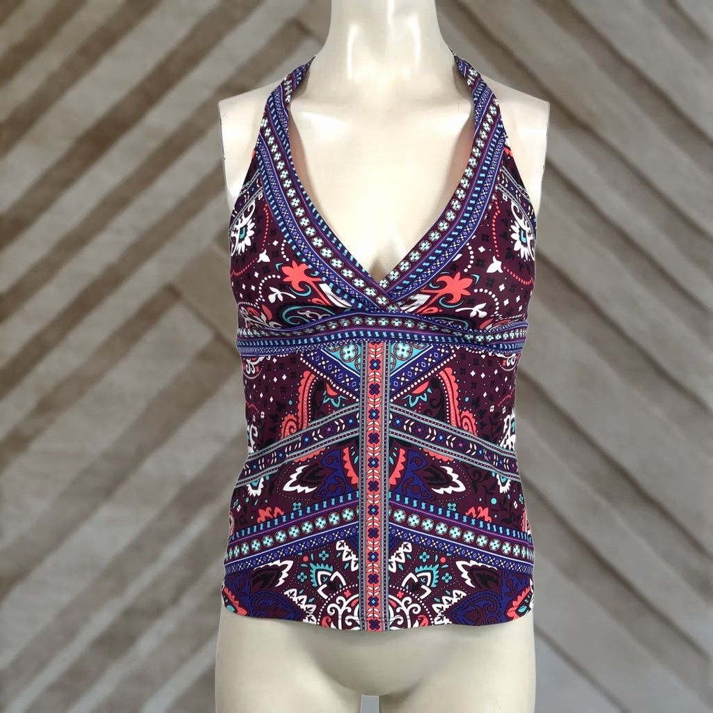 Vintage Title Nine Purple Paisley Halter Tankini Swim Top Small Size S / US 4 / IT 40 - 1 Thumbnail