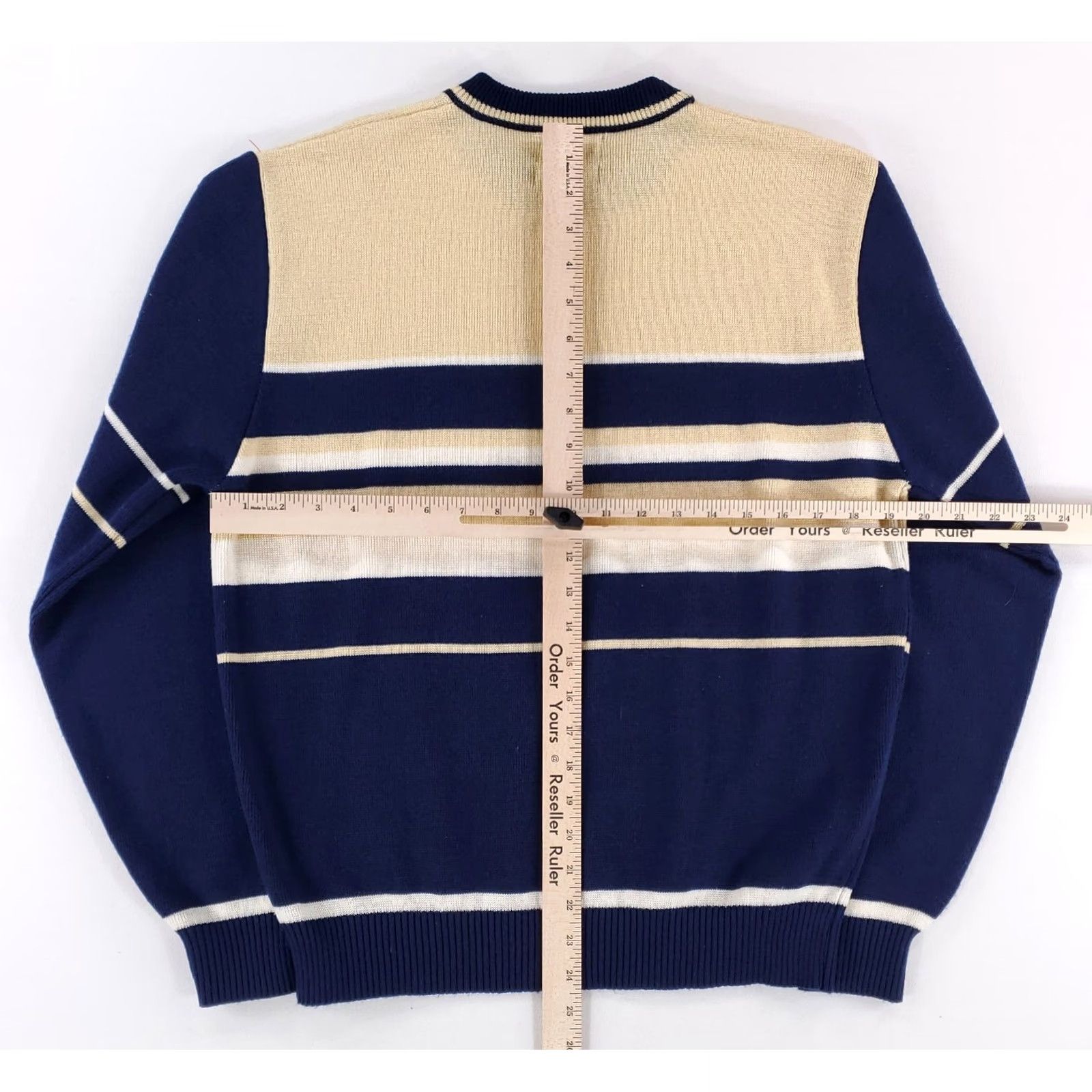 JCPenney VINTAGE JC Penney Sweater Crewneck Striped White Blue Yellow Mens L Size US L / EU 52-54 / 3 - 4 Thumbnail