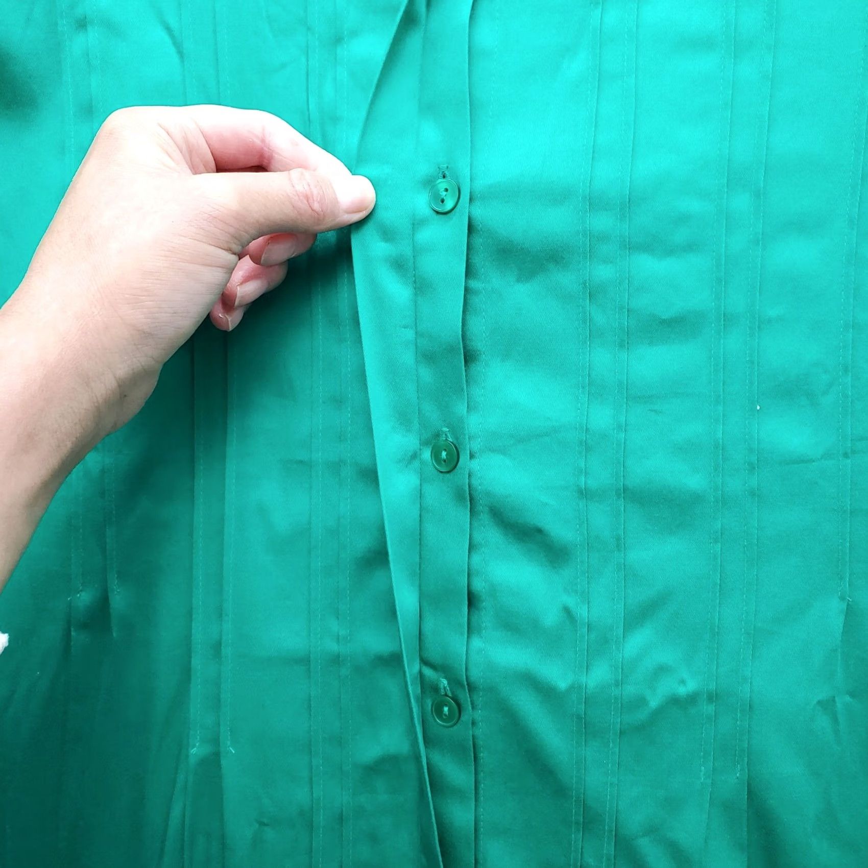 Vintage Catherines Tunic Shirt Womens 3X Green Textured Pintuck 3/4 Sleeve Button-Up Size XXL / US 16-18 / IT 52-54 - 8 Thumbnail