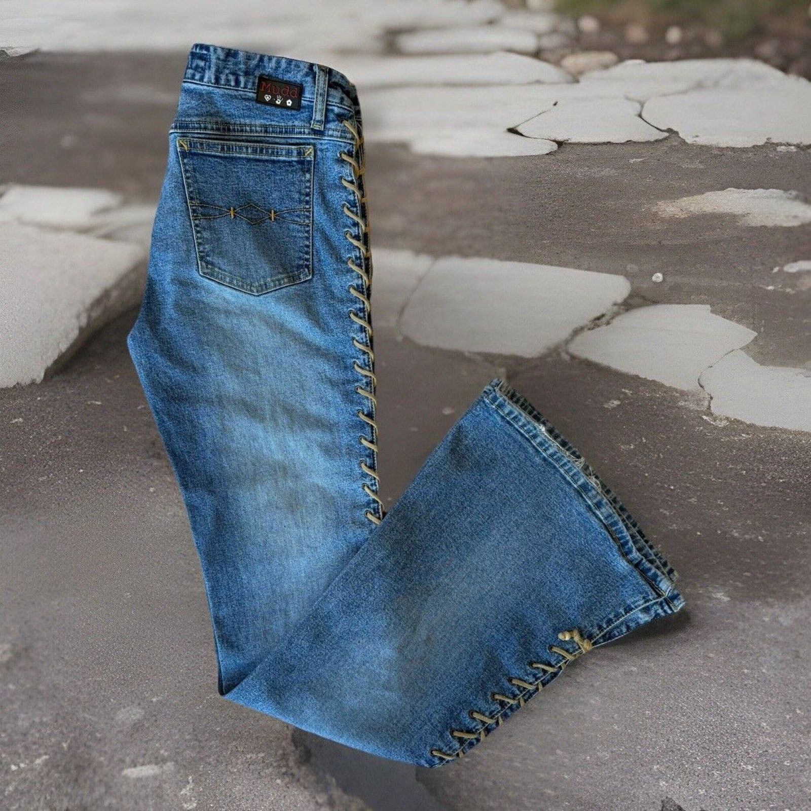 Other Vintage Mudd Yo Flare Jeans Women's 27 Blue Lace Y2K Glam Size 27" / US 4 / IT 40 - 1 Thumbnail