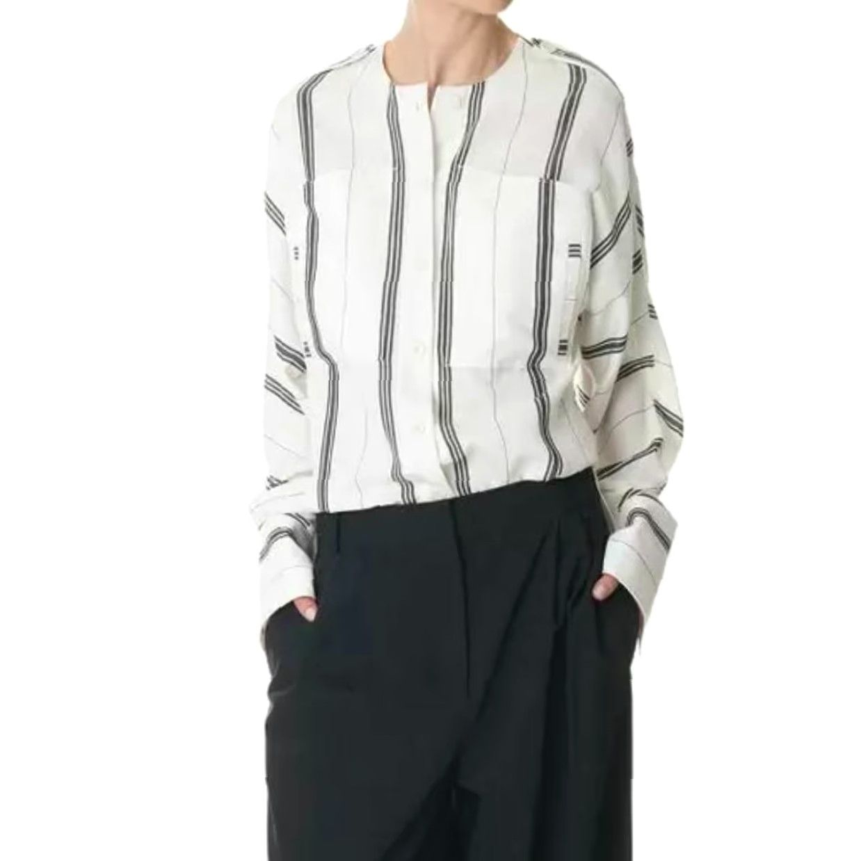 Tibi VINTAGE Tibi Warren Striped Dolman Military Shirt Button Front XXS Relaxed Fit Women White/Blue Size XXS / US 00 / IT 34 - 2 Thumbnail