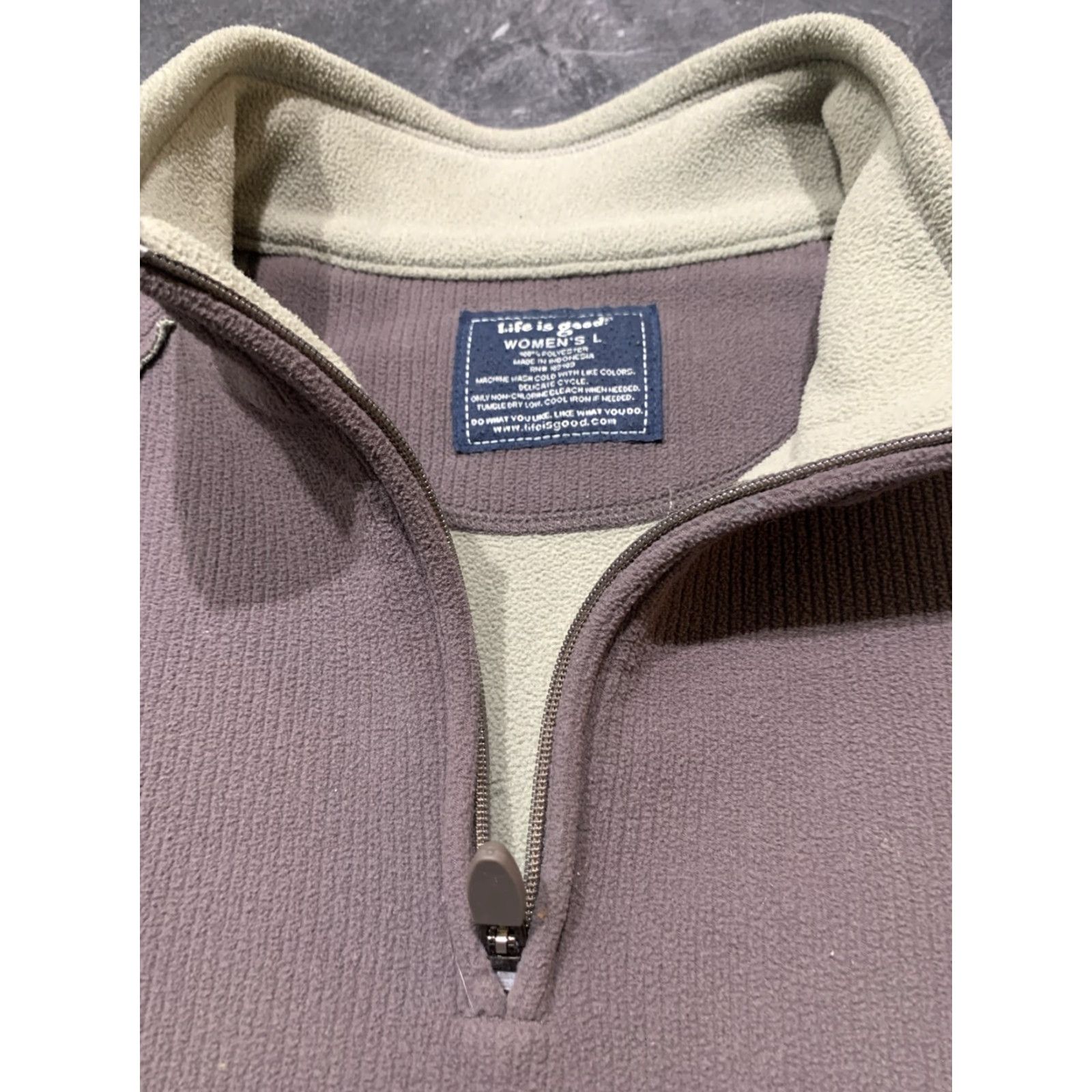 Life is Good Life is Good Women's L Brown 1/4 Zip Polyester Fleece Sweater Casual Pullover Crew Neck Long Sleeve Logo Solid Cotton Lining Classic Regular - Skin? Size L / US 10 / IT 46 - 2 Thumbnail