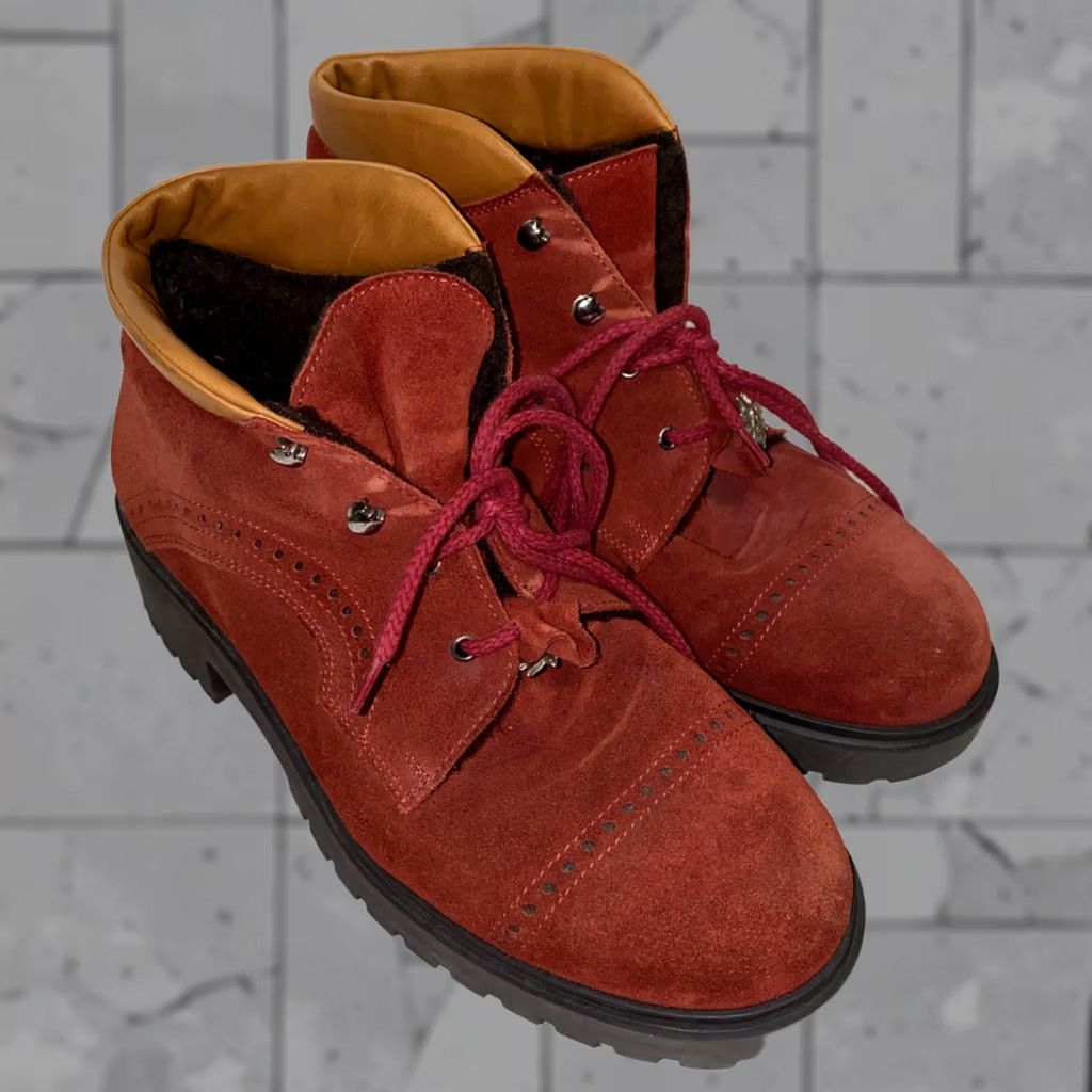 Vintage Alp Trend Boots Womens Size 9 USA 40 EUR Red Suede Leather Lace Up Ankle Size US 9 / IT 39 - 1 Thumbnail
