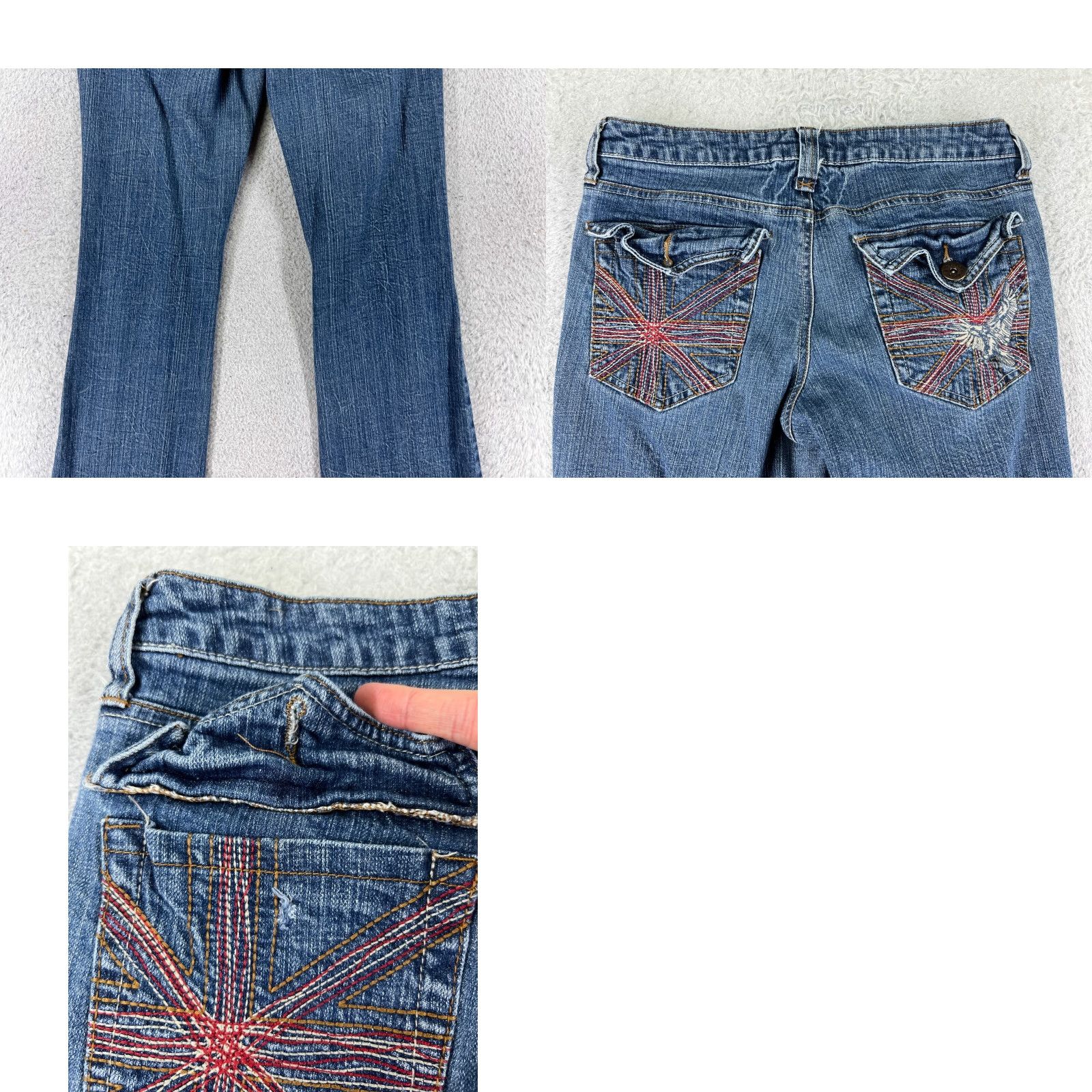 Vintage L.e.i. Jeans Womens 5 Blue Denim Flared Embellished Eagle Embroidery 27x31 Size 27" / US 4 / IT 40 - 10 Thumbnail