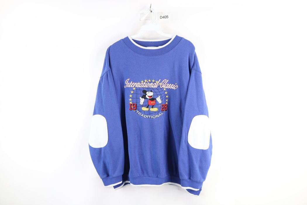 90s Disney Women XL Distressed Spell Out Elbow Patch Mickey Mouse Sweatshirt,  Disney Distressed Sweatshirt, Women Mickey Mouse Sweatshirt 