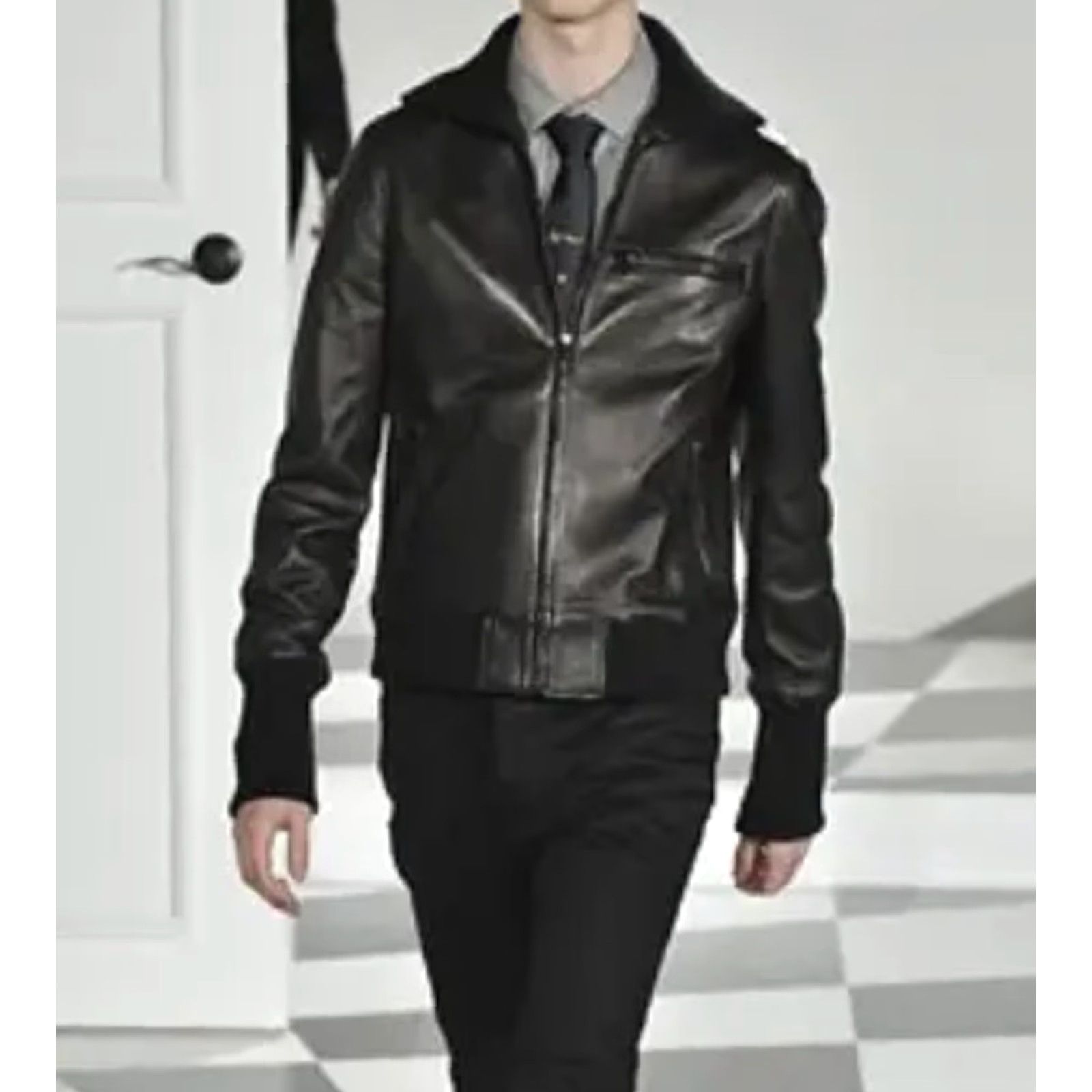 Vintage VINTAGE Shipley & Halmos Leather Full Zip Motorcycle Jacket LG Black Men Track Runway Show Modern Size US L / EU 52-54 / 3 - 3 Thumbnail