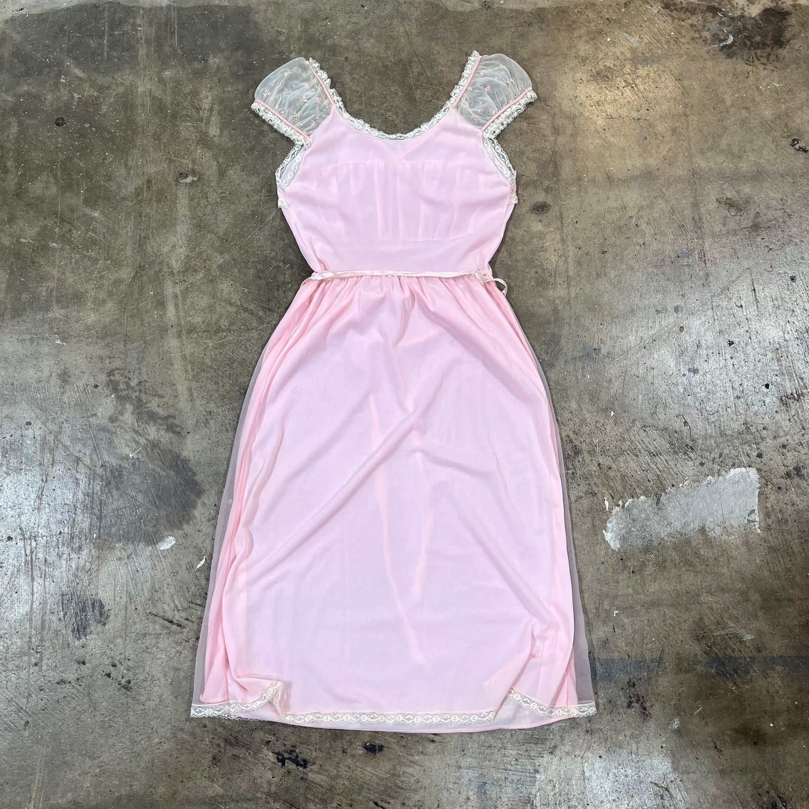 Other Pastel Pink 1960s Coquette Embroidered Nightgown Sheer Dress Size S / US 4 / IT 40 - 3 Thumbnail