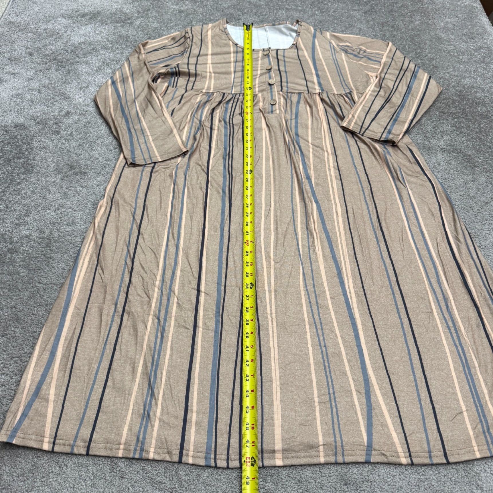 Vintage Unbranded Striped Midi Shift Dress Womens L Brown Button Pockets Size L / US 10 / IT 46 - 6 Thumbnail