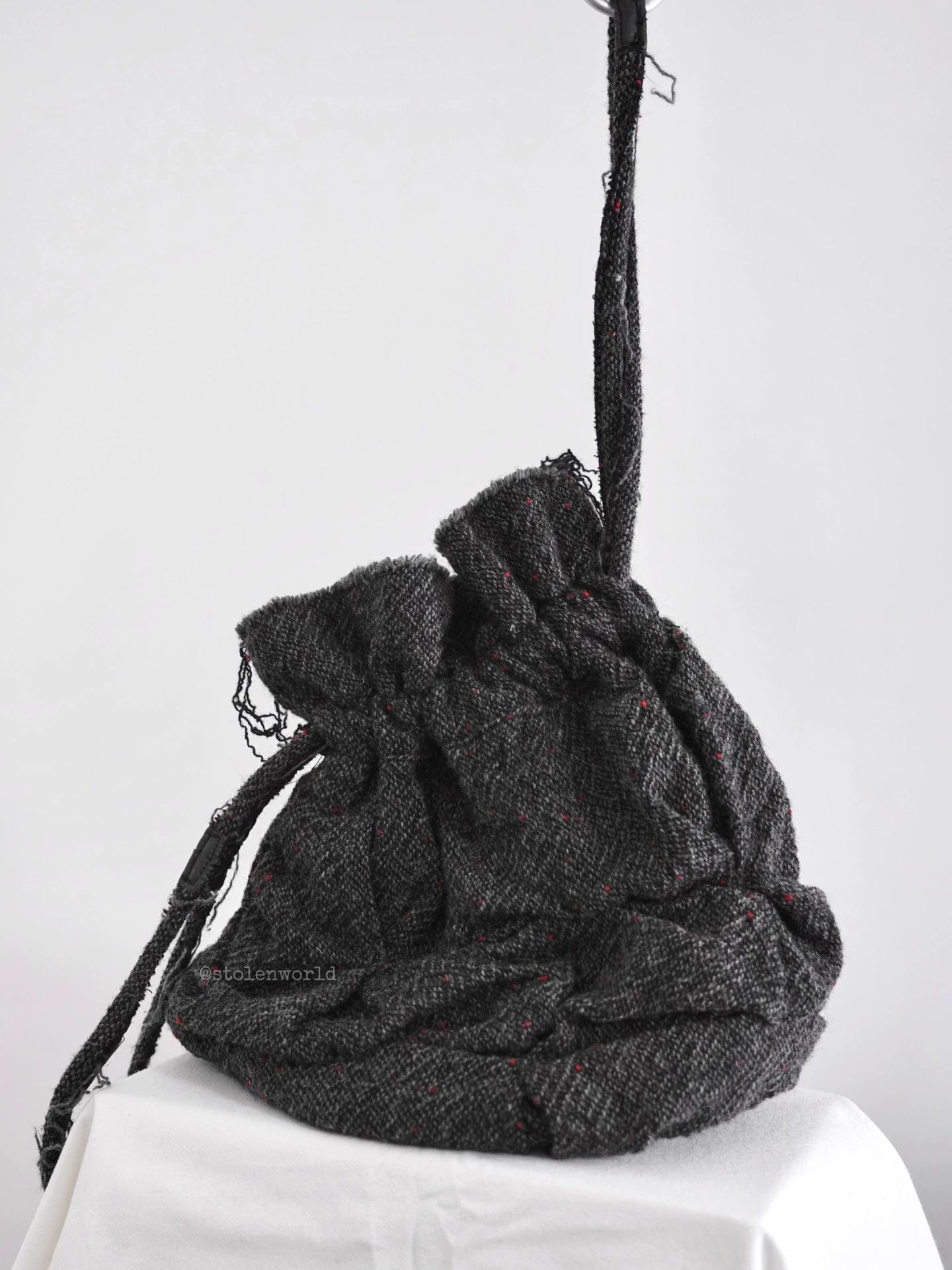 Junya Watanabe Junya Watanabe Wool Wrinkled Drawstring Round Bag Size ONE SIZE - 6 Thumbnail