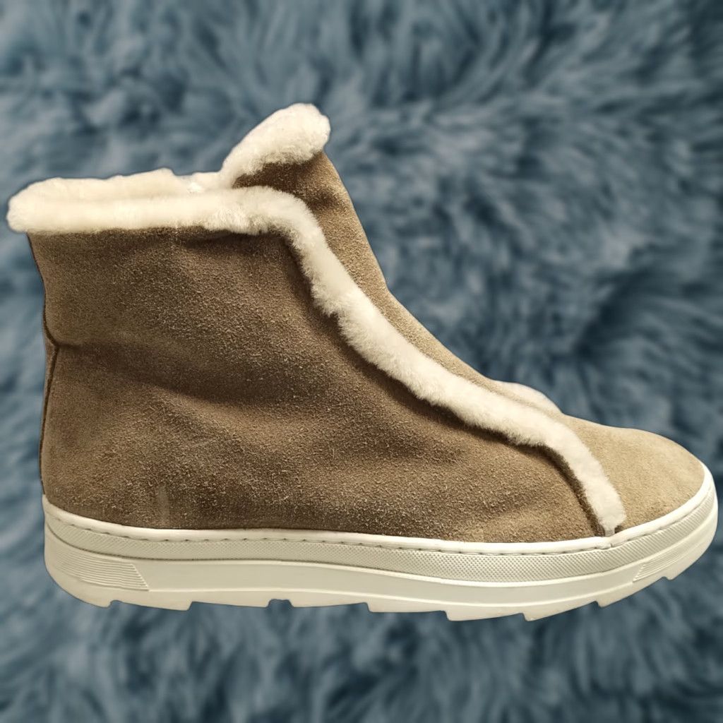Vintage Joyks Ankle Winter Boots Womens Size 8 White Brown Suede Fur Lined Side Zip Holiday Snow Boot Mens? Size US 8 / IT 38 - 1 Thumbnail