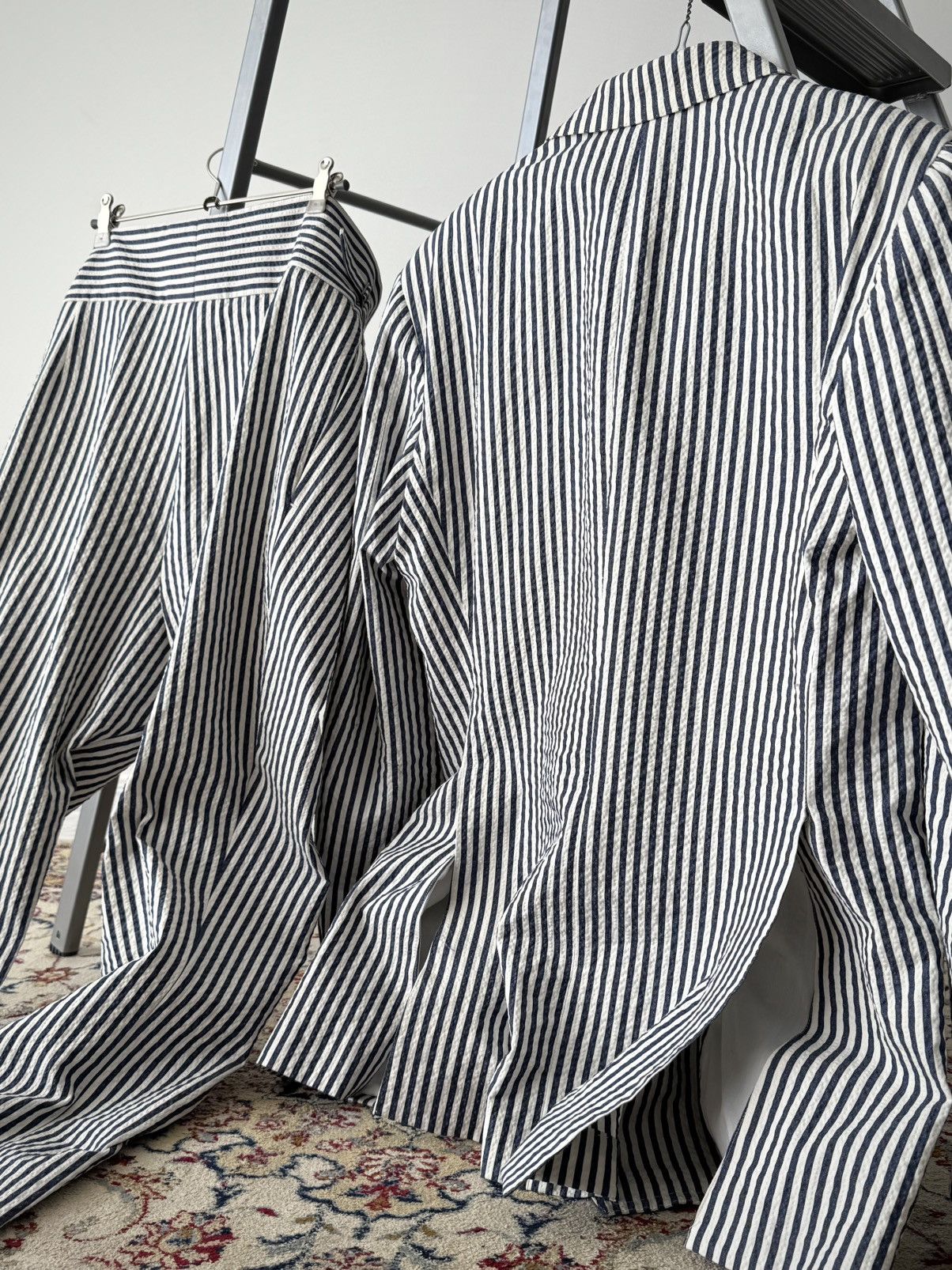 Designer Amarcord Bespoke Double Breasted Cotton Striped Suit Size 42R - 7 Thumbnail
