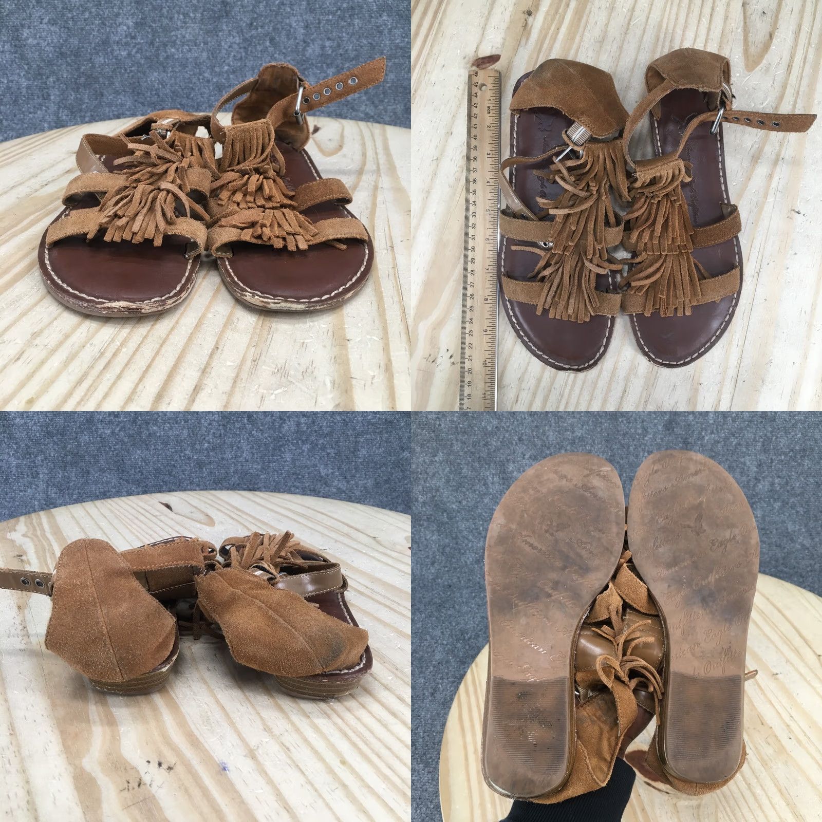 Vintage American Eagle Sandals Womens 8 Thong Brown Suede Fringe Flats Casual Open Toe Mens Womens Girls Boys Size US 8 / IT 38 - 8 Thumbnail