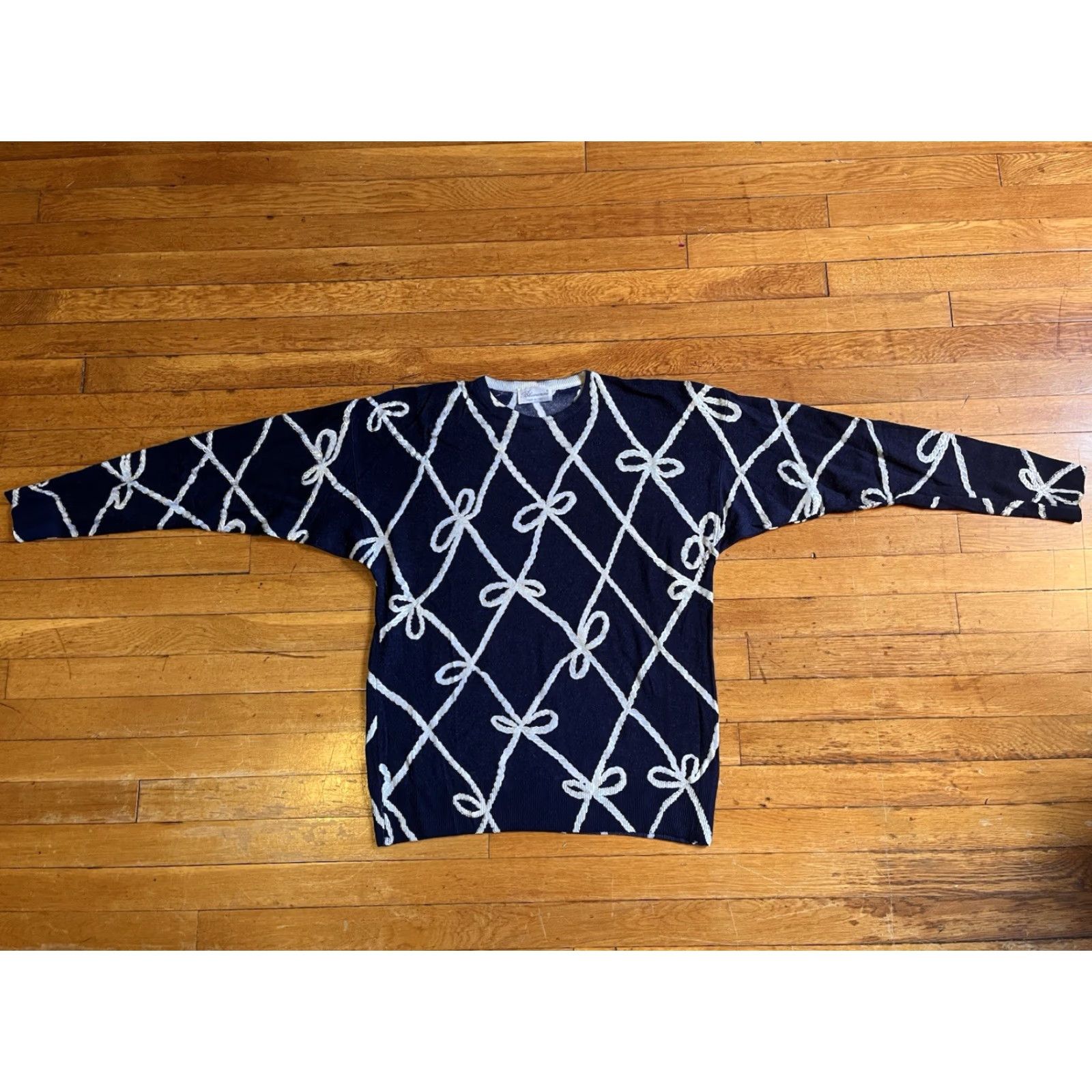 Blumarine VINTAGE Blumarine Bow Knot All Over Print Wool Sweater Women’s L Blue Italy Size L / US 10 / IT 46 - 3 Thumbnail