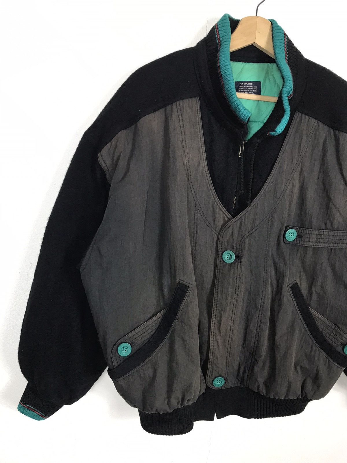 Japanese Brand × Vintage Vintage Pia Sports Black Nylon Wool Bomber Jacket Size US XXL / EU 58 / 5 - 4 Thumbnail