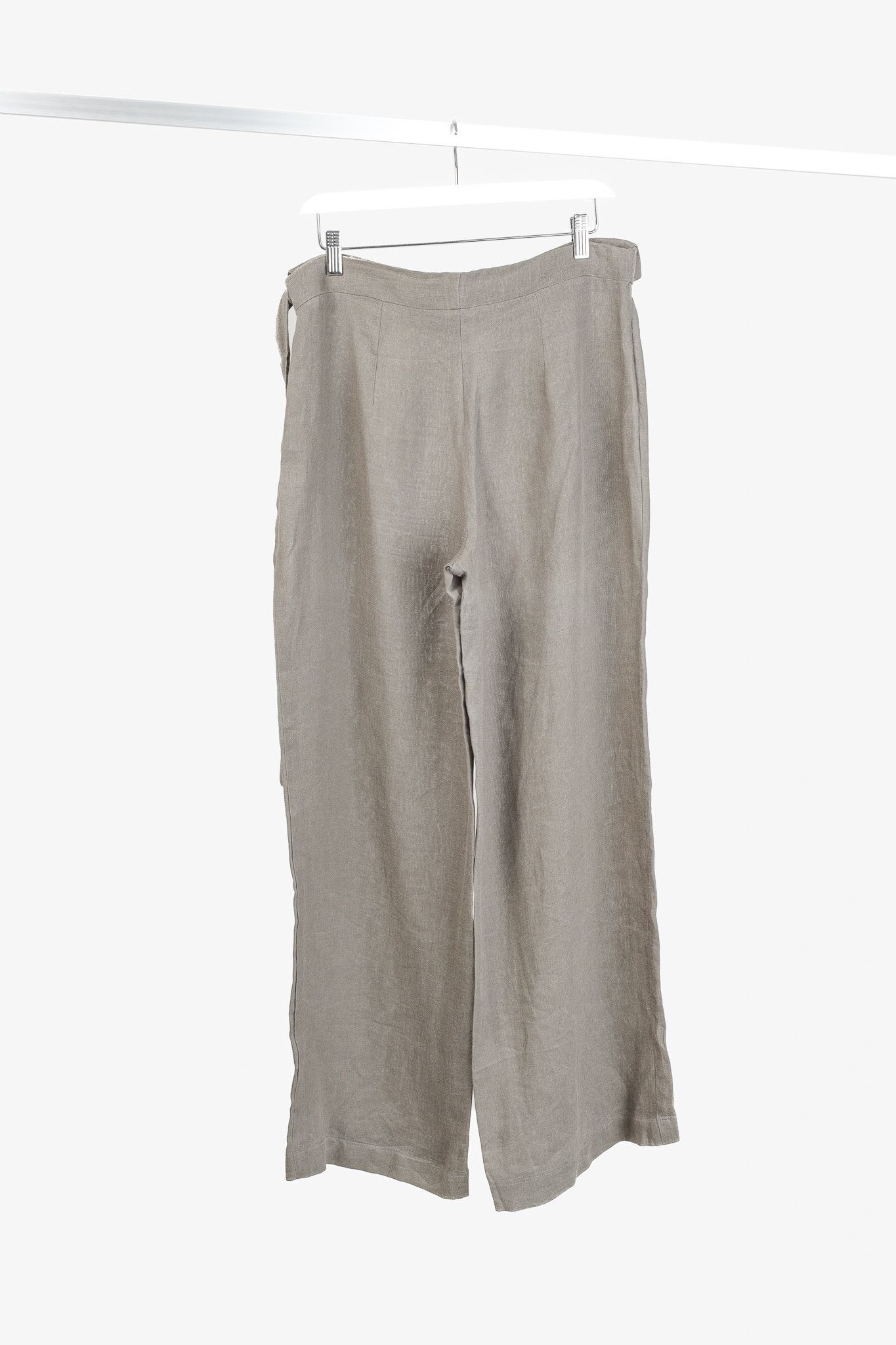 Sarah Pacini Sarah Pacini Taupe Linen Waist-Tie Wide-Leg Pants Size 32" / US 10 / IT 46 - 2 Thumbnail