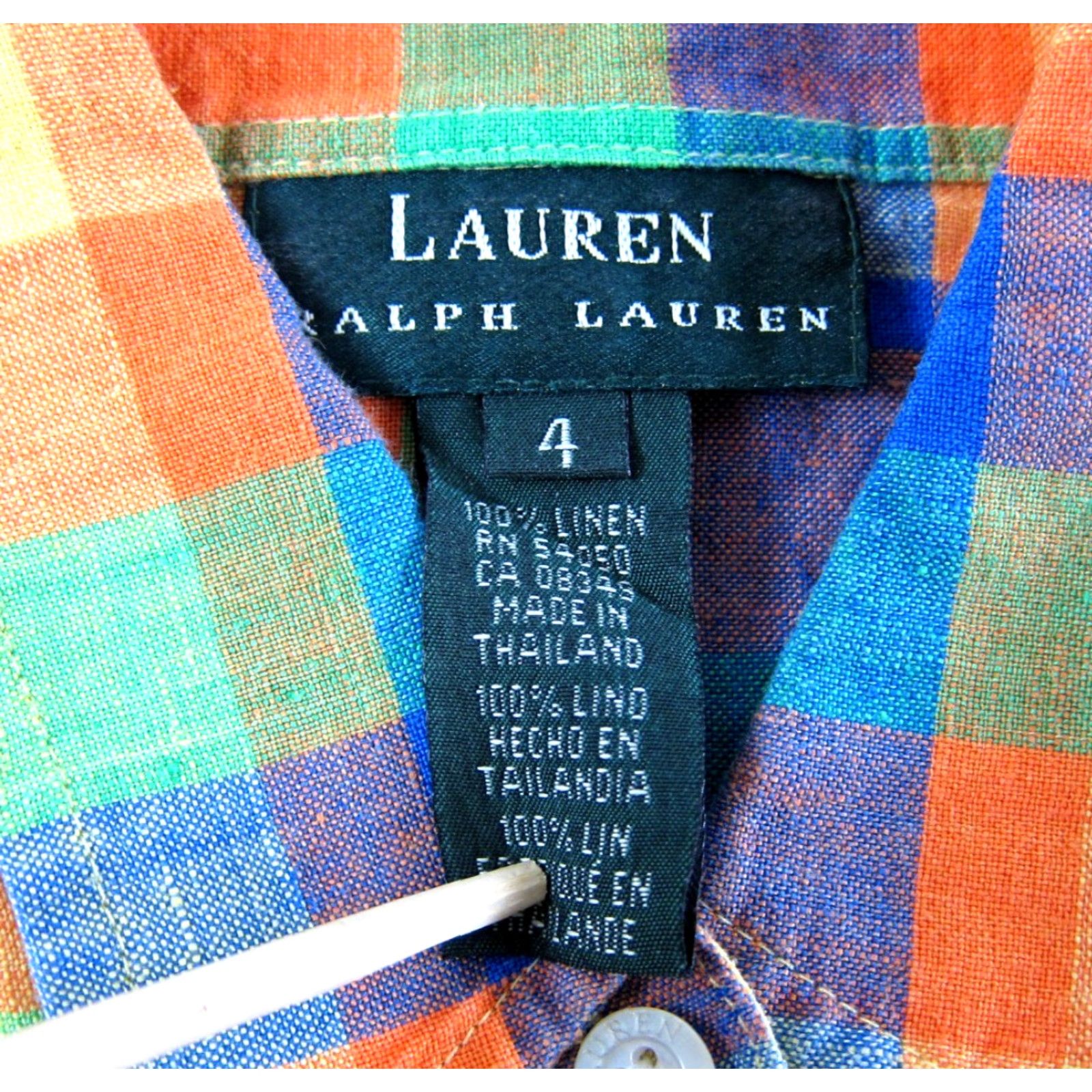 Ralph Lauren VINTAGE Lauren Ralph Lauren Green Label Blouse Shirt Sleeveless Linen Plaid Wrap Belted 4 Green Size S / US 4 / IT 40 - 3 Thumbnail