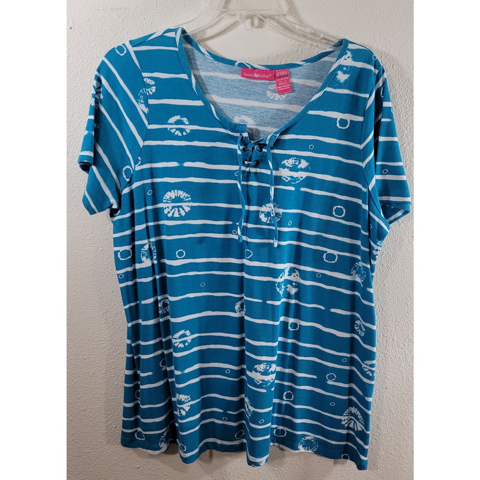 Other Woman Within Teal White Striped Round Neck Top 1X Plus Size XXL / US 16-18 / IT 52-54 - 6 Thumbnail