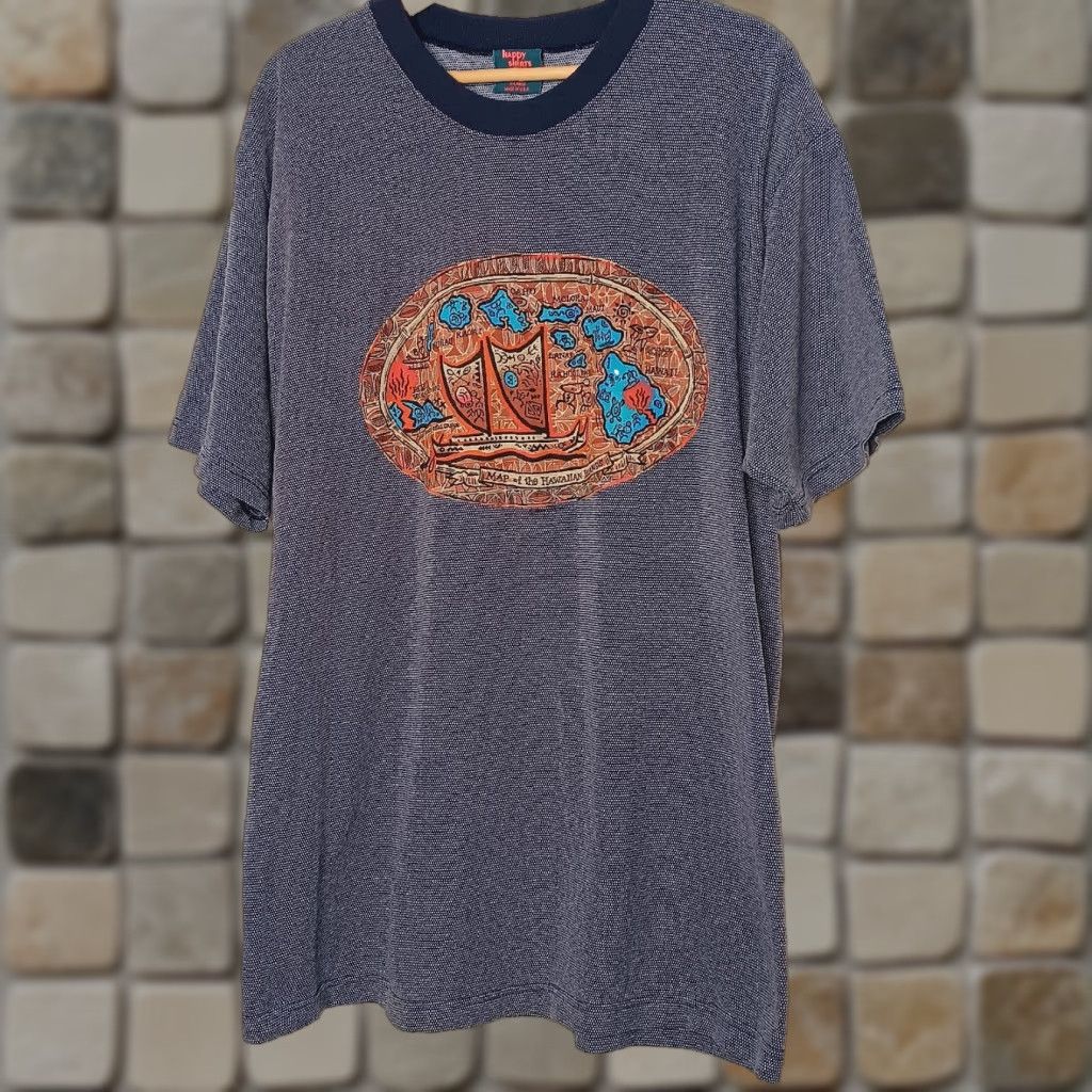 Vintage VINTAGE Happy Shirts Hawaii Shirt XL Blue Woven Map of Hawaiian Islands 90s Graphic Mens Size US XL / EU 56 / 4 - 1 Thumbnail