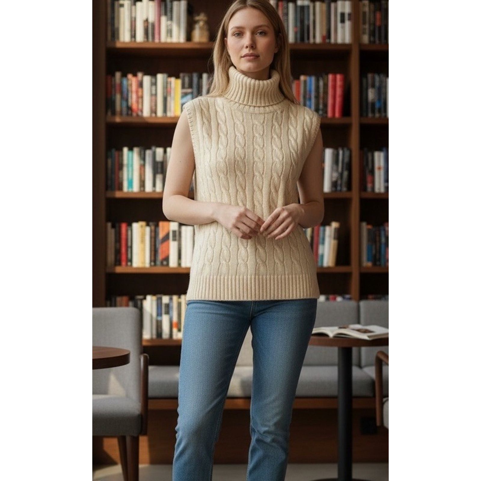 Brooks Brothers y2k Cashmere Cable Knit sleeveless Turtleneck Sweater wool M Size M / US 6-8 / IT 42-44 - 10 Thumbnail