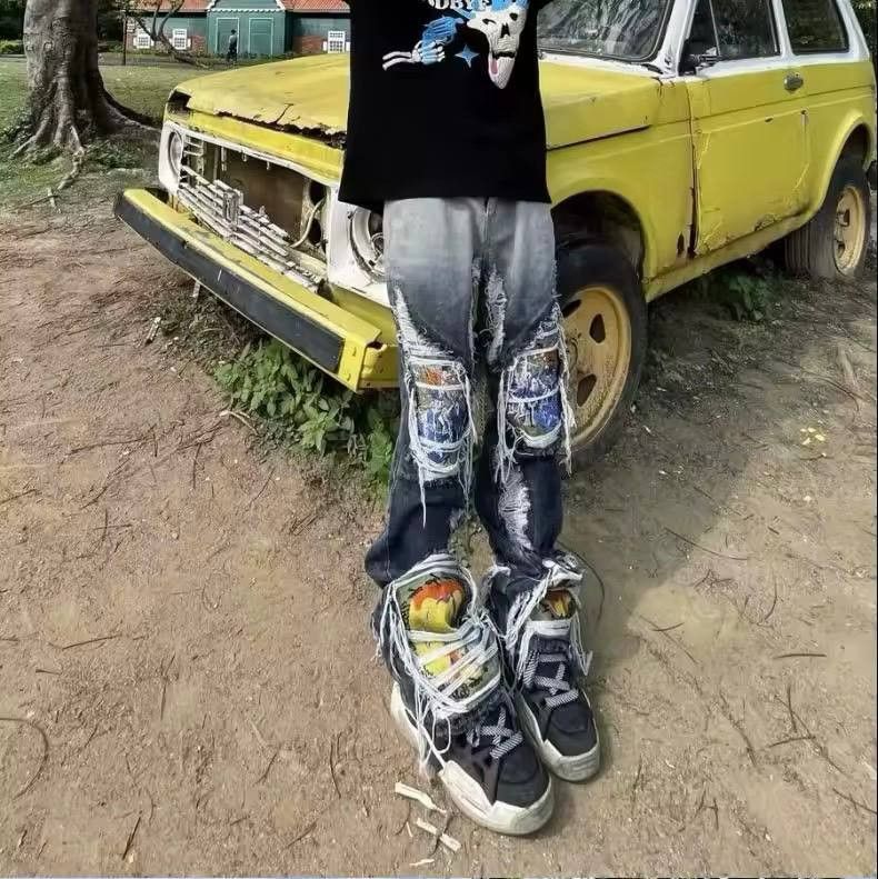 ripped jeans with patches