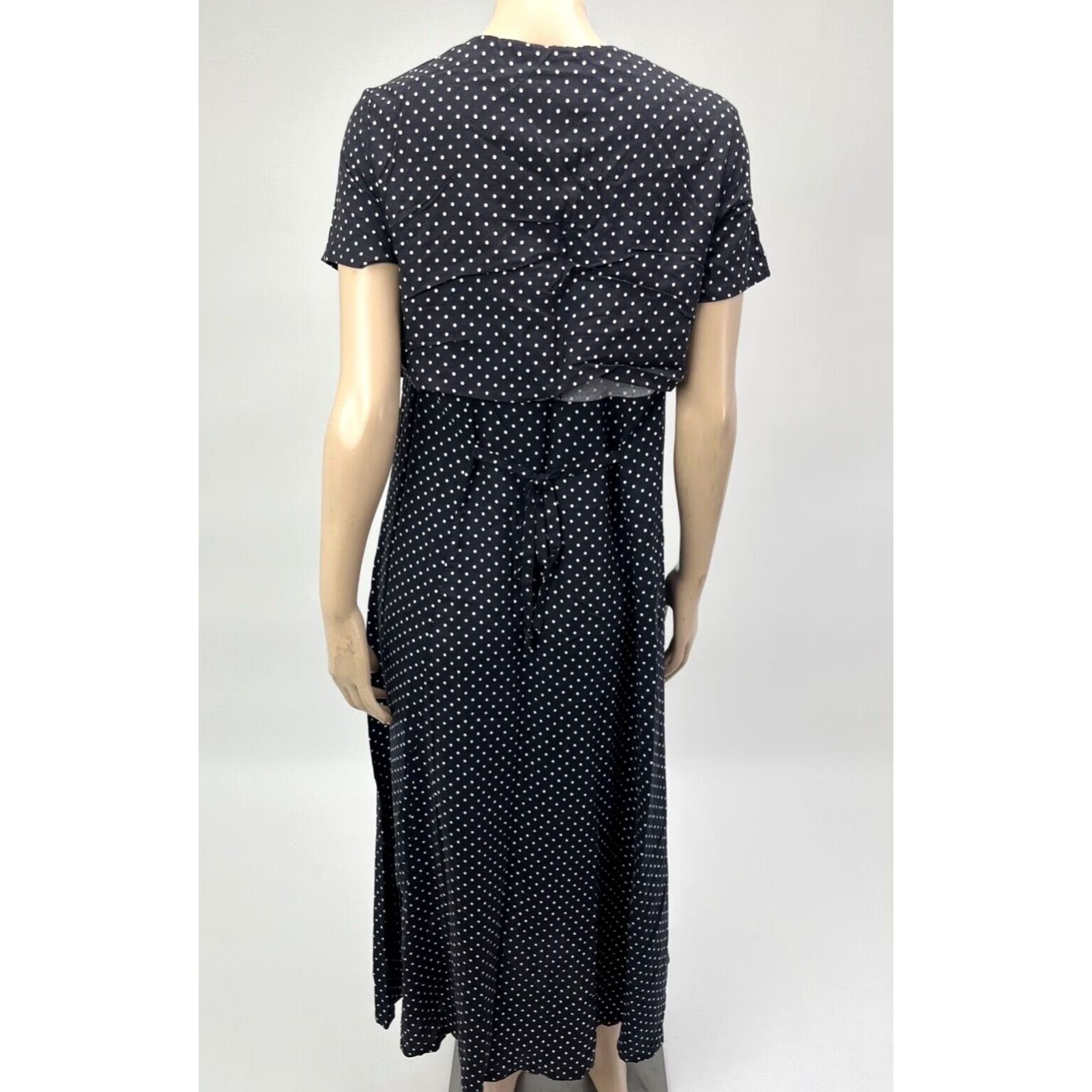 Vintage VINTAGE Ulterior Motives Women's Dress Midi 90s 80s Polka Dot Black Rayon S Party Size XXS / US 00 / IT 34 - 4 Thumbnail