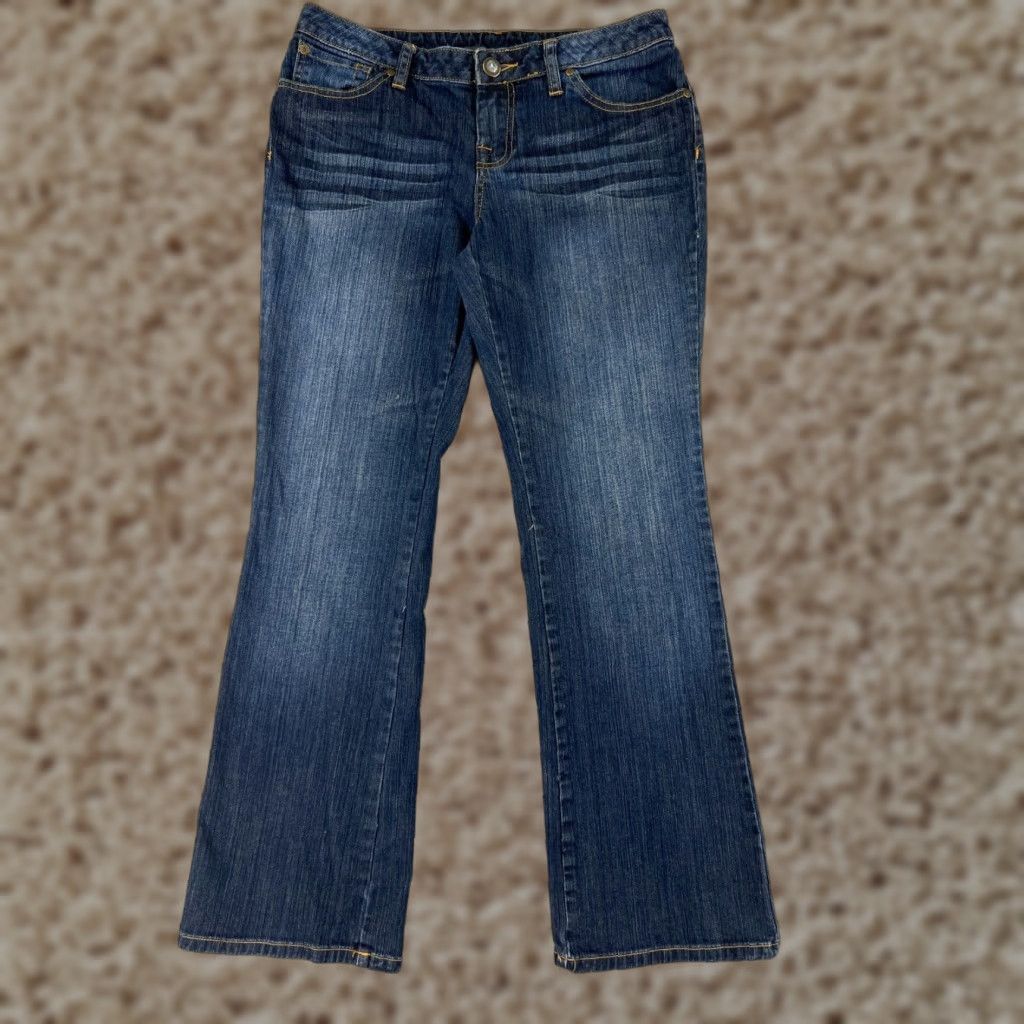 Vintage BISOU BISOU Jeans Womens 10 Flared Dark Blue Denim Cotton 31x31 Distressed Size 32" / US 10 / IT 46 - 1 Thumbnail