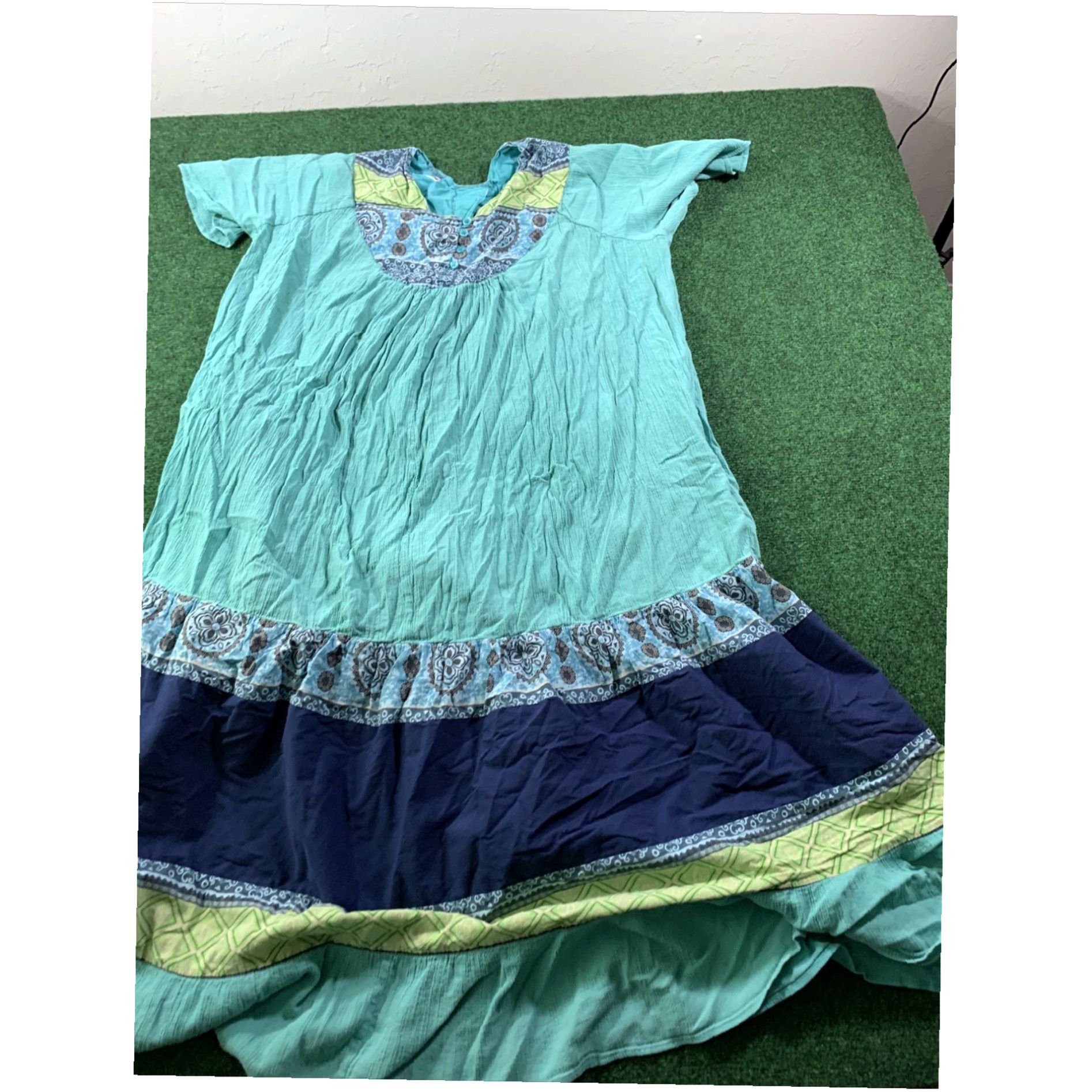 Vintage Unbranded Ocean Blue Multi design Lounge Dress Full MooMoo Size L Pockets Size L / US 10 / IT 46 - 3 Thumbnail