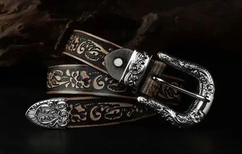 VIBE Flower Embossed Leather Belt Size ONE SIZE - 1 Thumbnail
