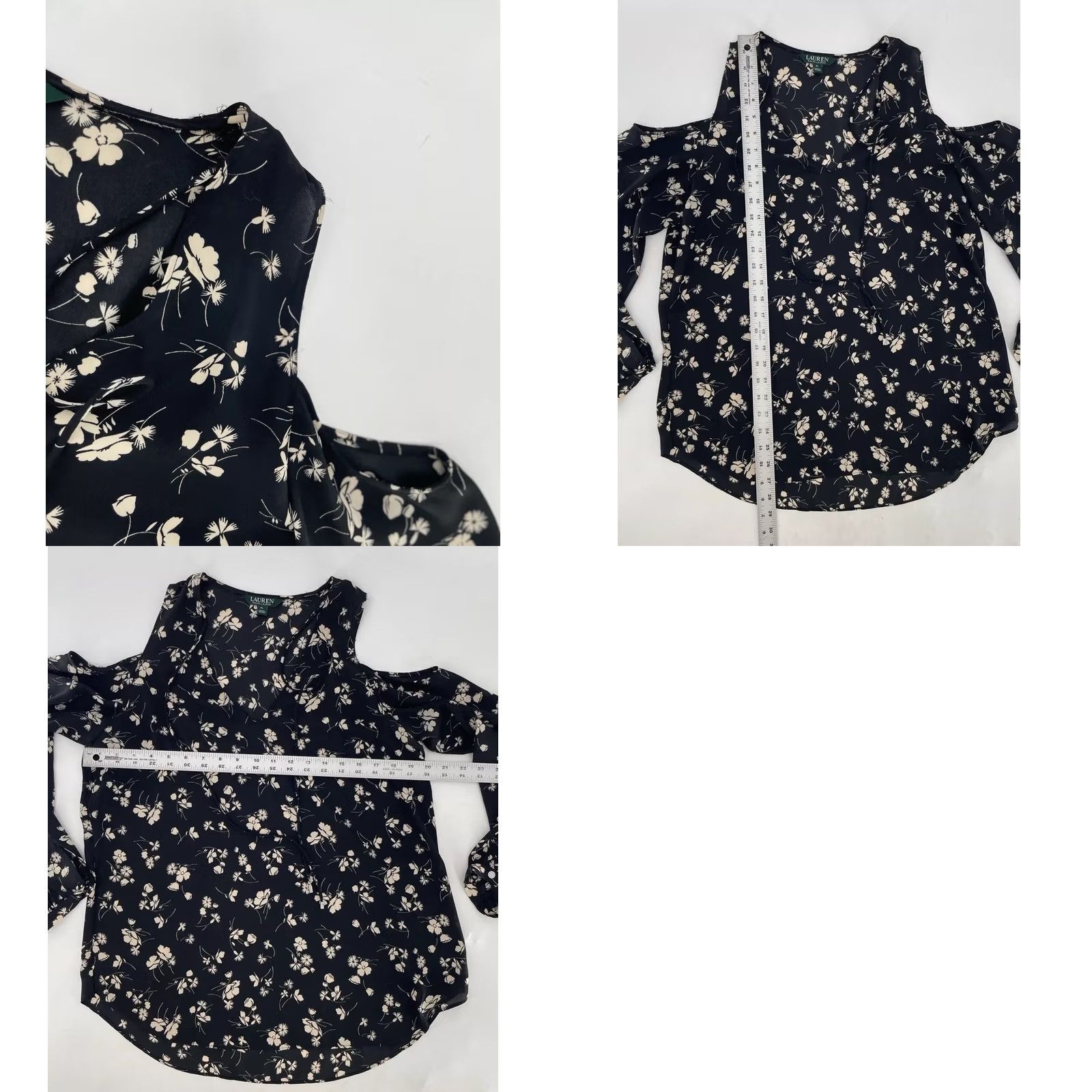 Ralph Lauren Lauren Ralph Lauren Chalsie Black Floral Print Blouse Cold Shoulder Top Size PL Size L / US 10 / IT 46 - 9 Thumbnail