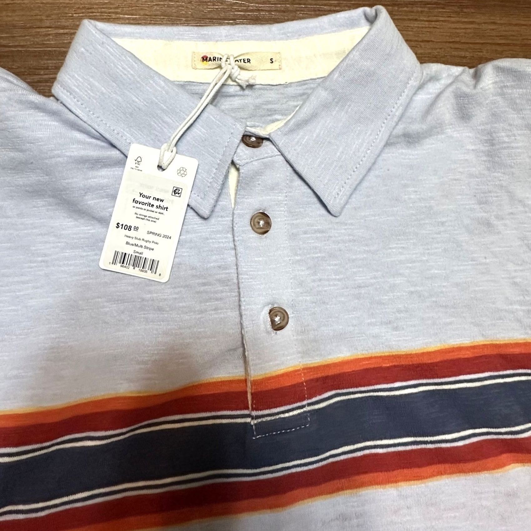 Marine Layer Marine Layer Men's Rugby Polo Blue Multi Stripe Long Sleeve S Size US S / EU 44-46 / 1 - 4 Thumbnail