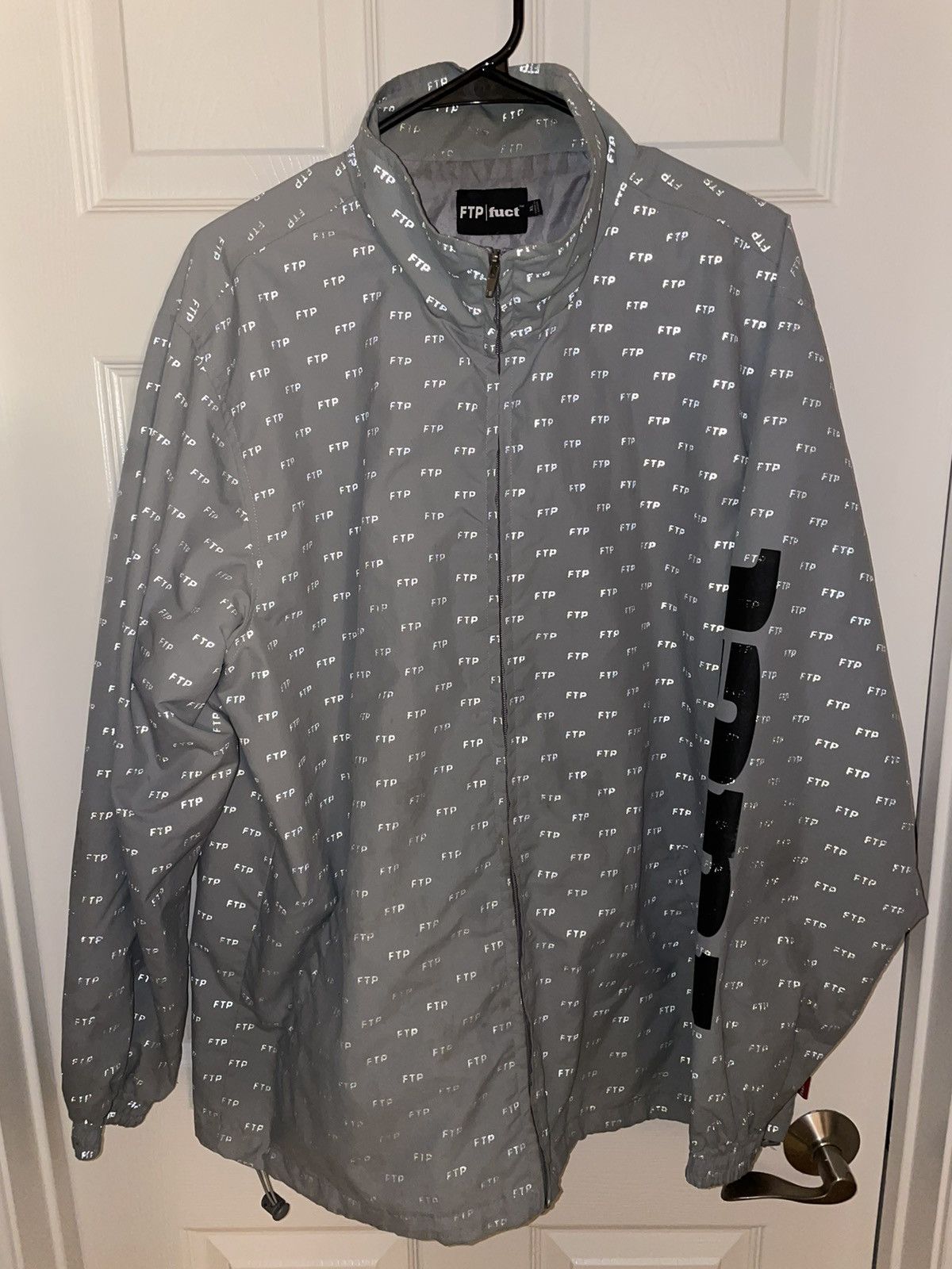 image of Fuck The Population x Fuct Ftp X Fuct Logo All Over Reflective Jacket in Grey, Men's (Size XL)