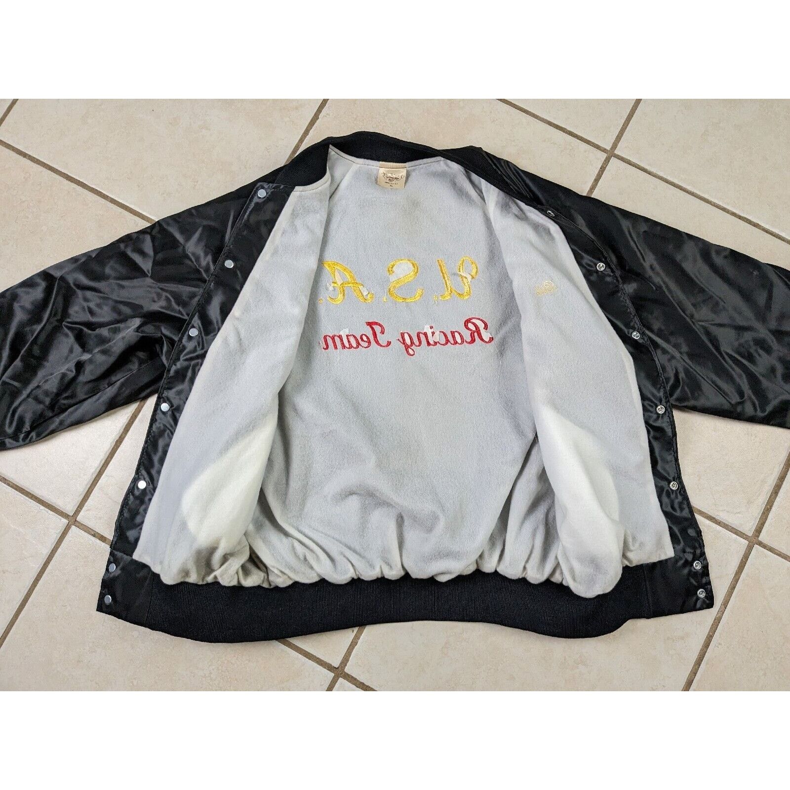 Other Vtg USA Racing Team Satin Bomber Snap Button Jacket Auburn Size US L / EU 52-54 / 3 - 8 Thumbnail