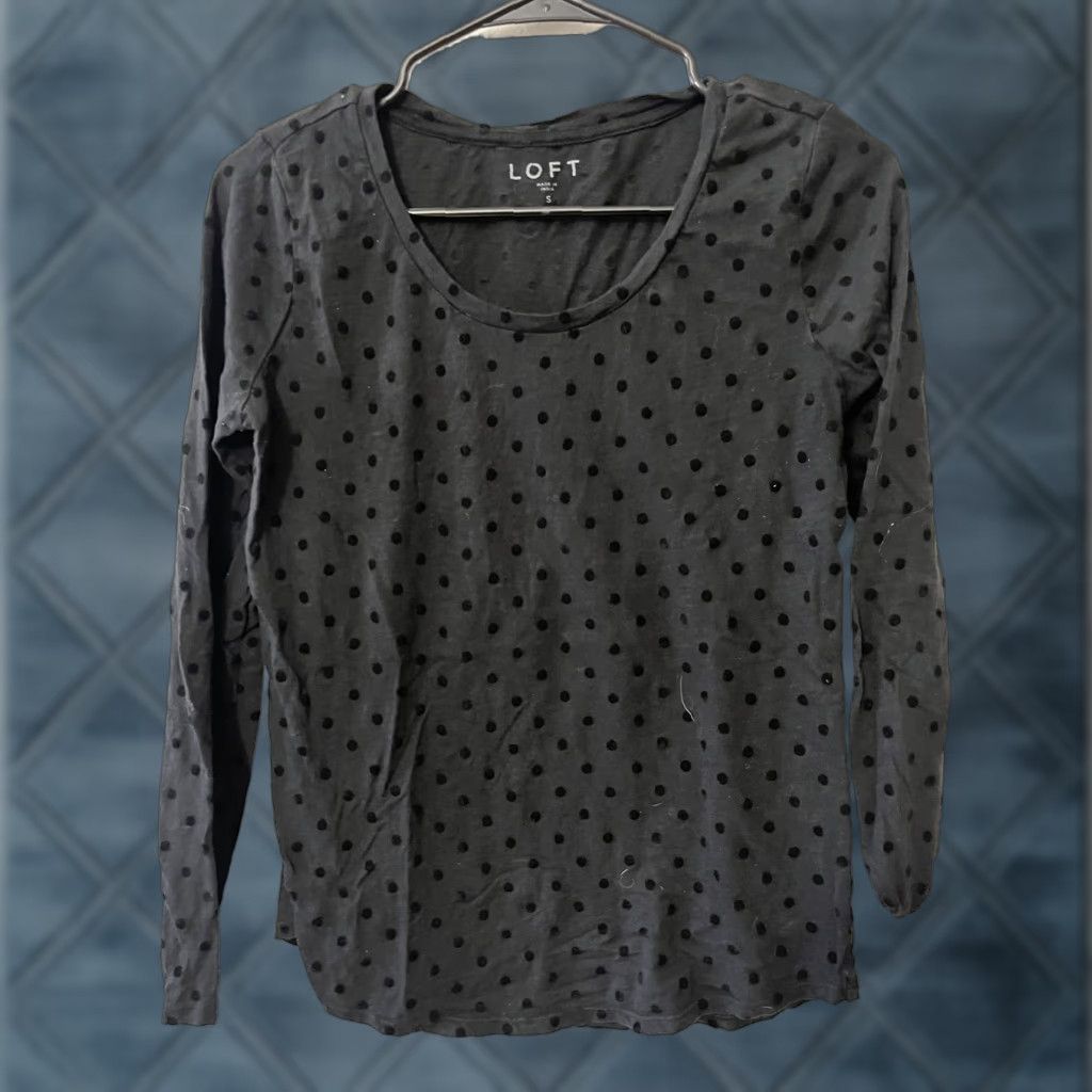 Loft VINTAGE LOFT Long Sleeve Tee Polka Dot Shirt S Black Women Adults Small Crew Size S / US 4 / IT 40 - 1 Thumbnail
