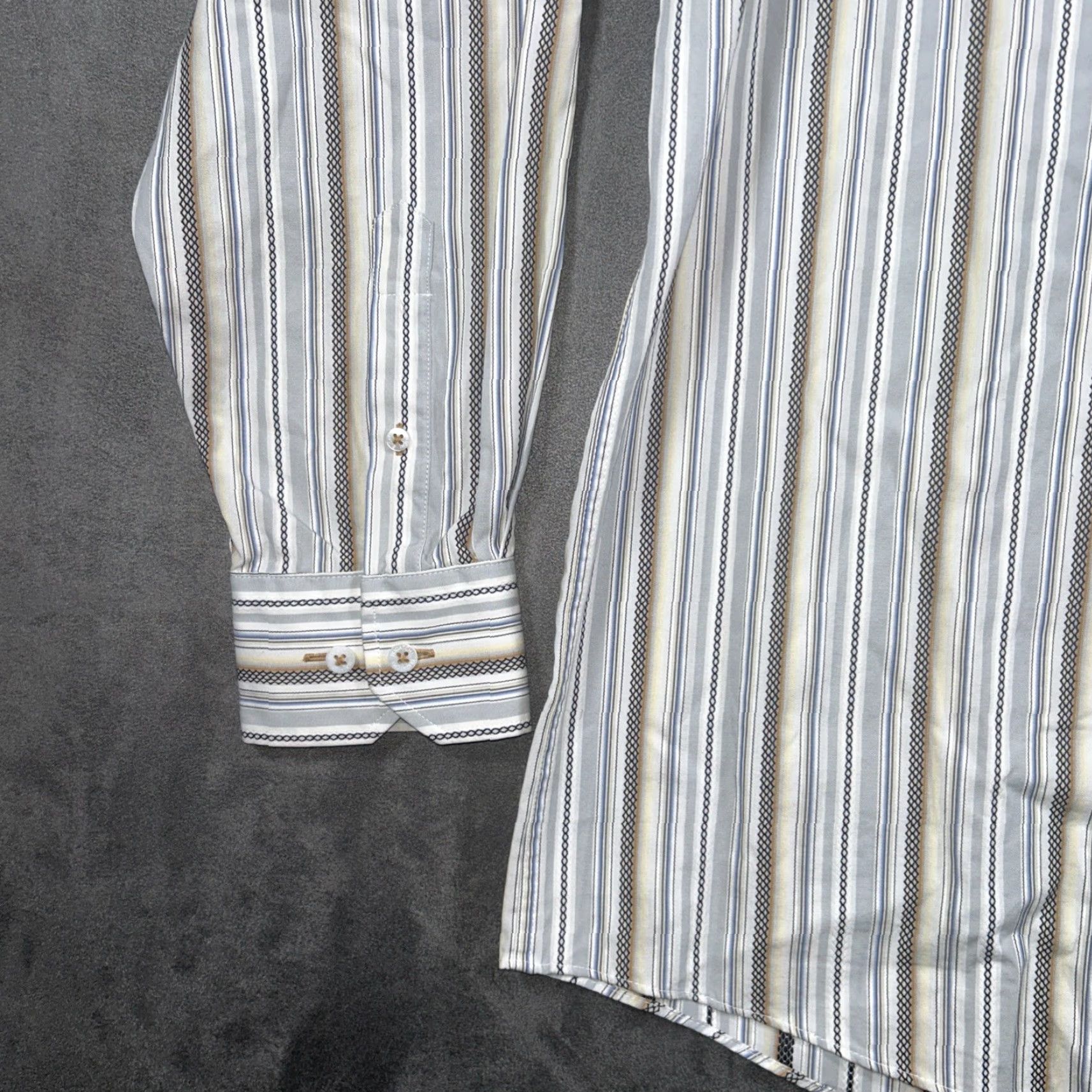 BUGATCHI Bugatchi Uomo XXL Mens Long Sleeve Button Down Shirt Striped White Size US XXL / EU 58 / 5 - 6 Thumbnail