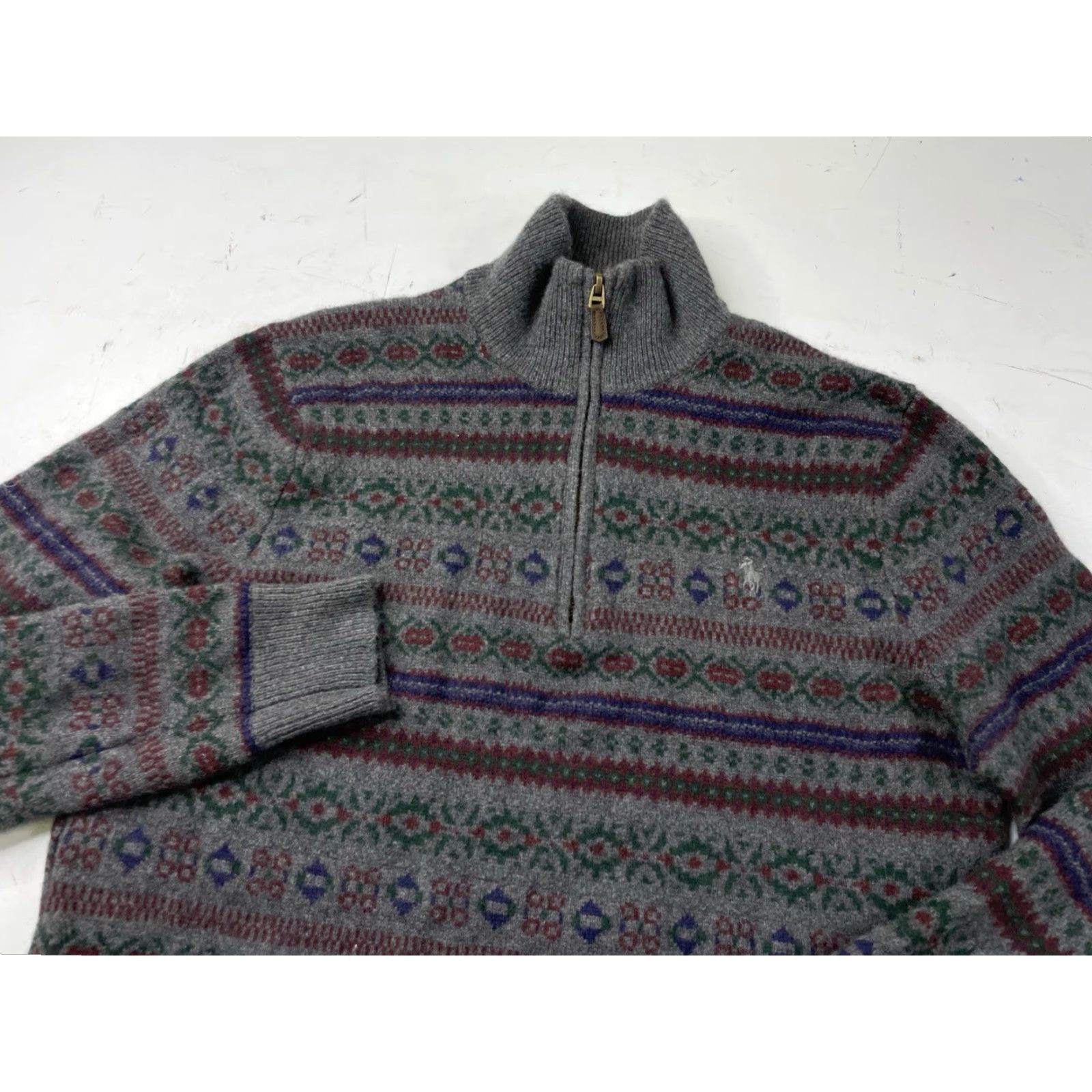 Polo Ralph Lauren Polo Ralph Lauren Fair Isle 1/4 Zip Sweater Gray Wool Cashmere Men's XL Pullover Mock Neck Long Sleeve Casual Knit Logo 1/4 Zip Size US XL / EU 56 / 4 - 2 Thumbnail