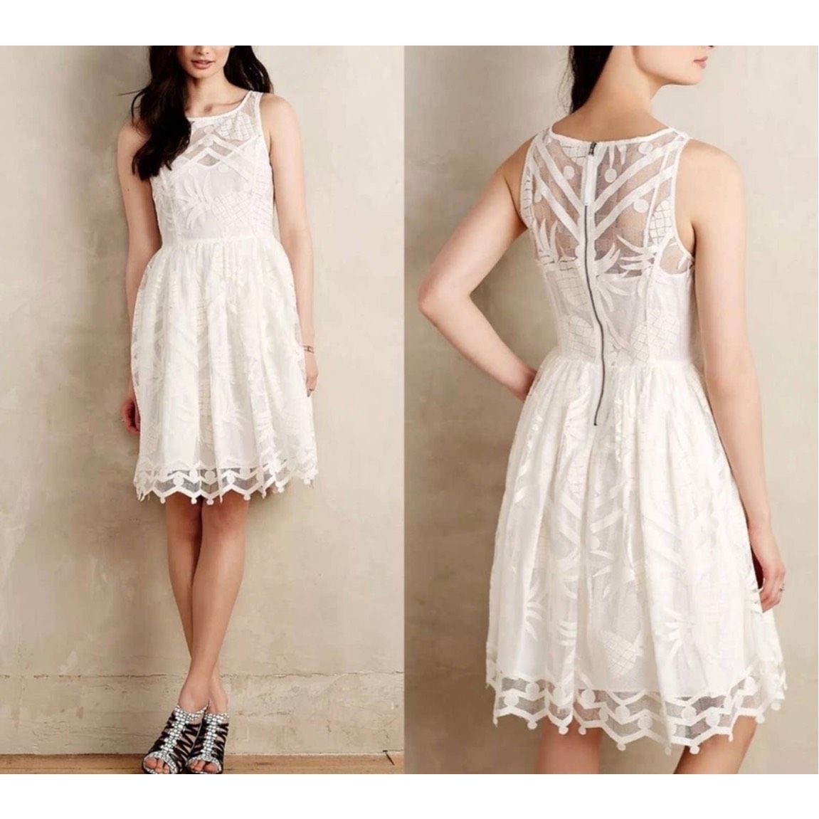 Anthropologie Maeve Anthropologie white dress size 10 Size L / US 10 / IT 46 - 1 Thumbnail