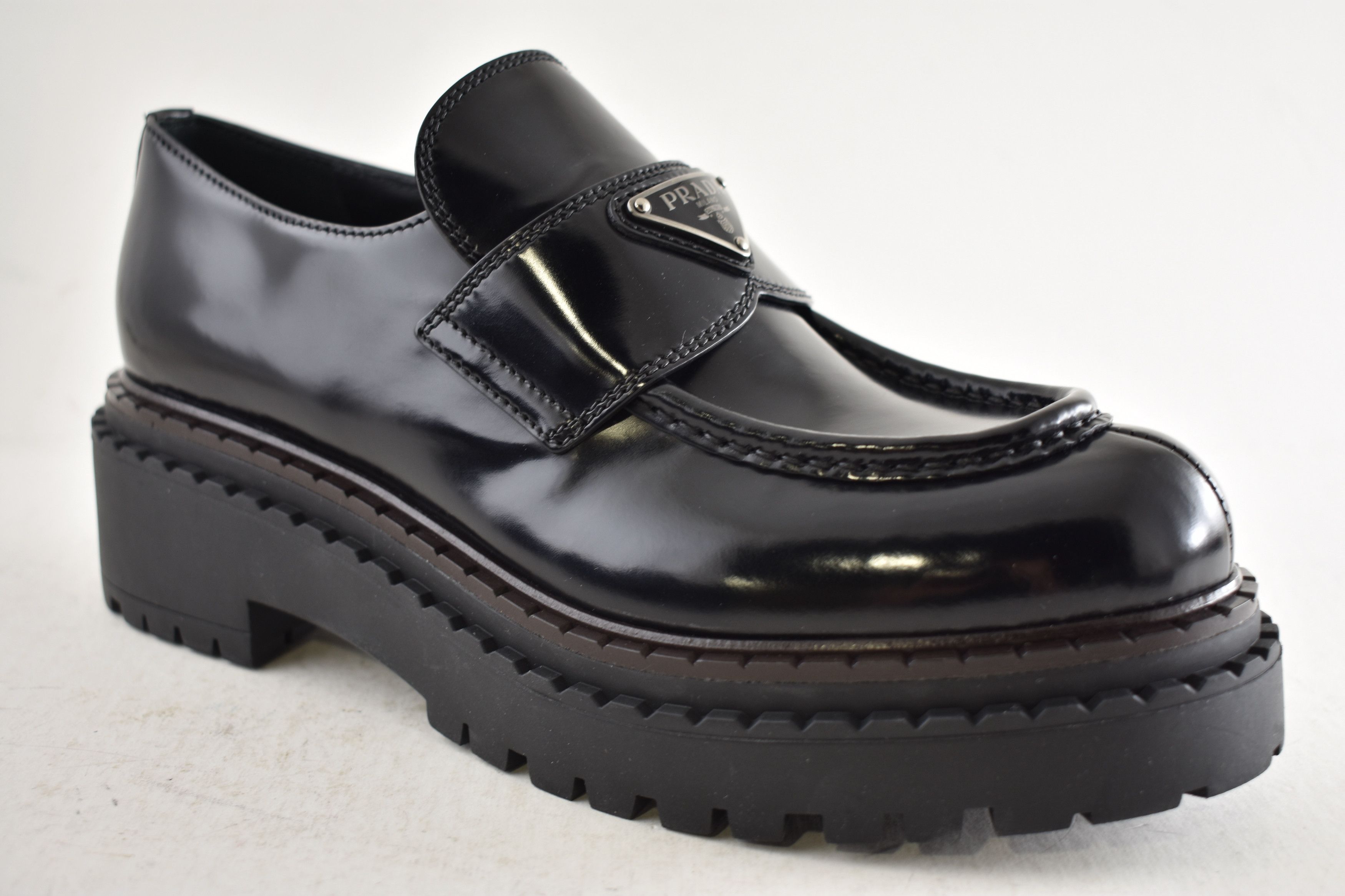 Prada Double Chocolate Leather Platform Loafer Creeper Flat 38.5 Size US 8.5 / IT 38.5 - 5 Thumbnail