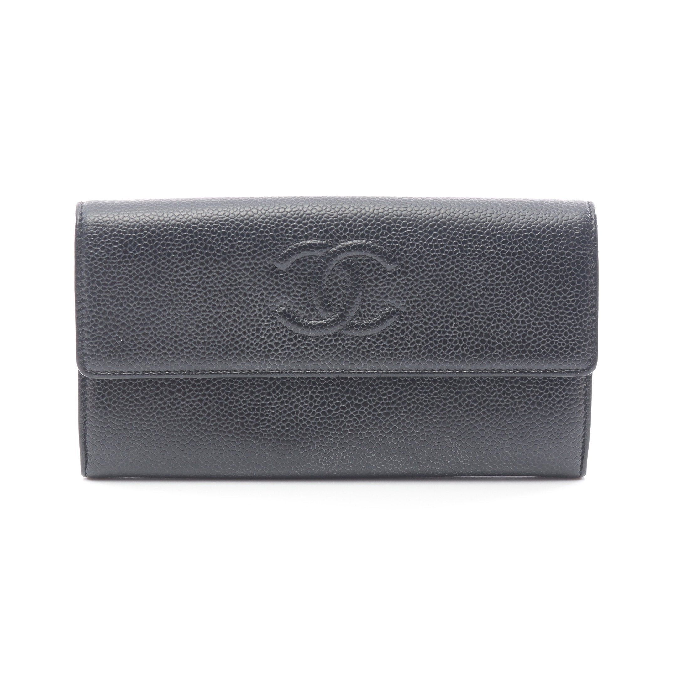 Chanel Chanel Coco Mark Zip Long Wallet Bi-Fold Caviar Skin Black Silver Hardware Size ONE SIZE - 1 Thumbnail
