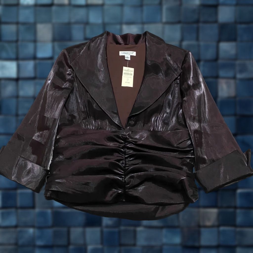 Coldwater Creek VINTAGE Coldwater Creek Blazer Women 12 Brown Satin 3/4 Sleeve Short NWT Jacket Ruched Wing Collar Dressy Business Casual jacket Size XL / US 12-14 / IT 48-50 - 1 Thumbnail