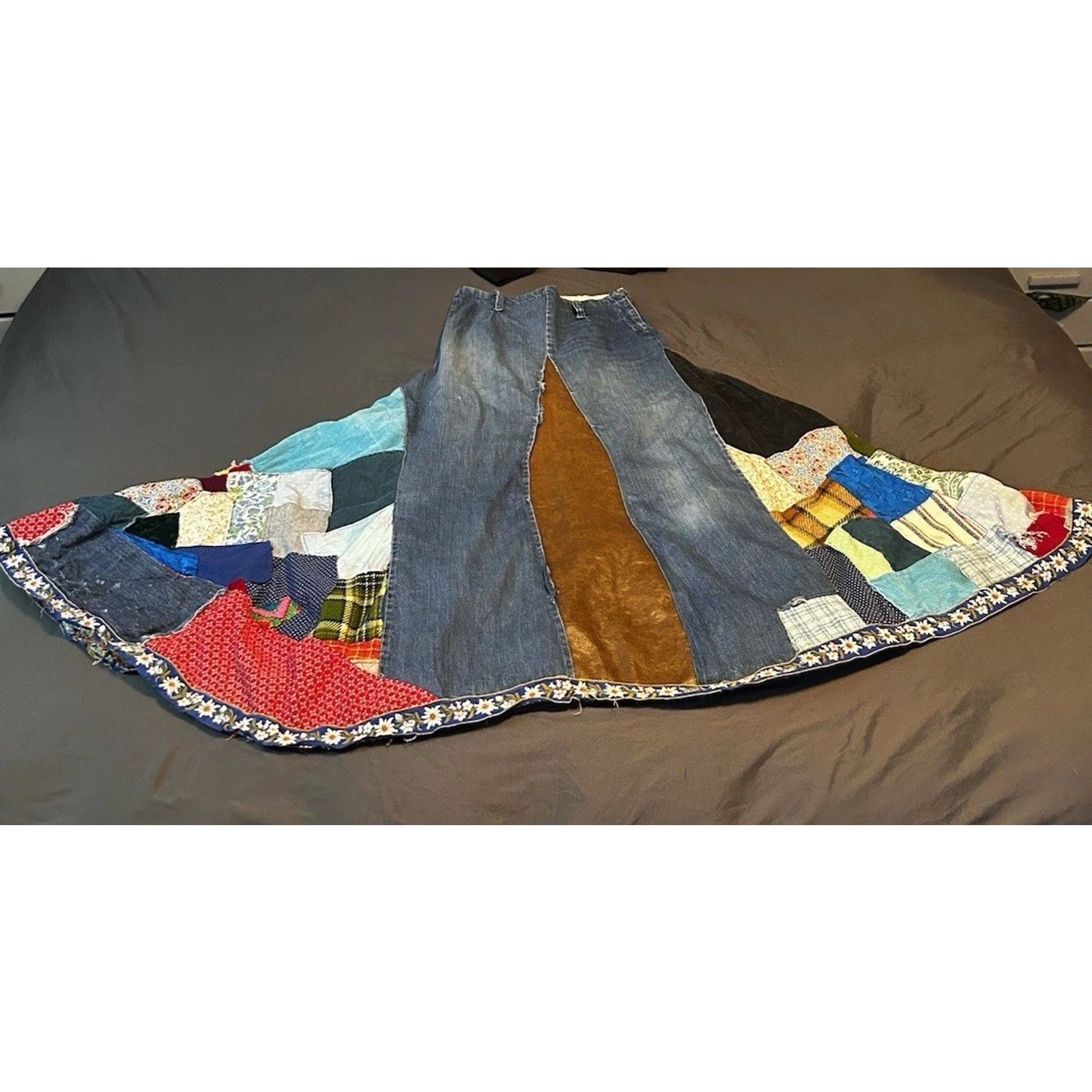 Other Vintage Homemade Denim Leather Velvet Quilted Sewn Skirt Size 26" / US 2 / IT 38 - 16 Thumbnail