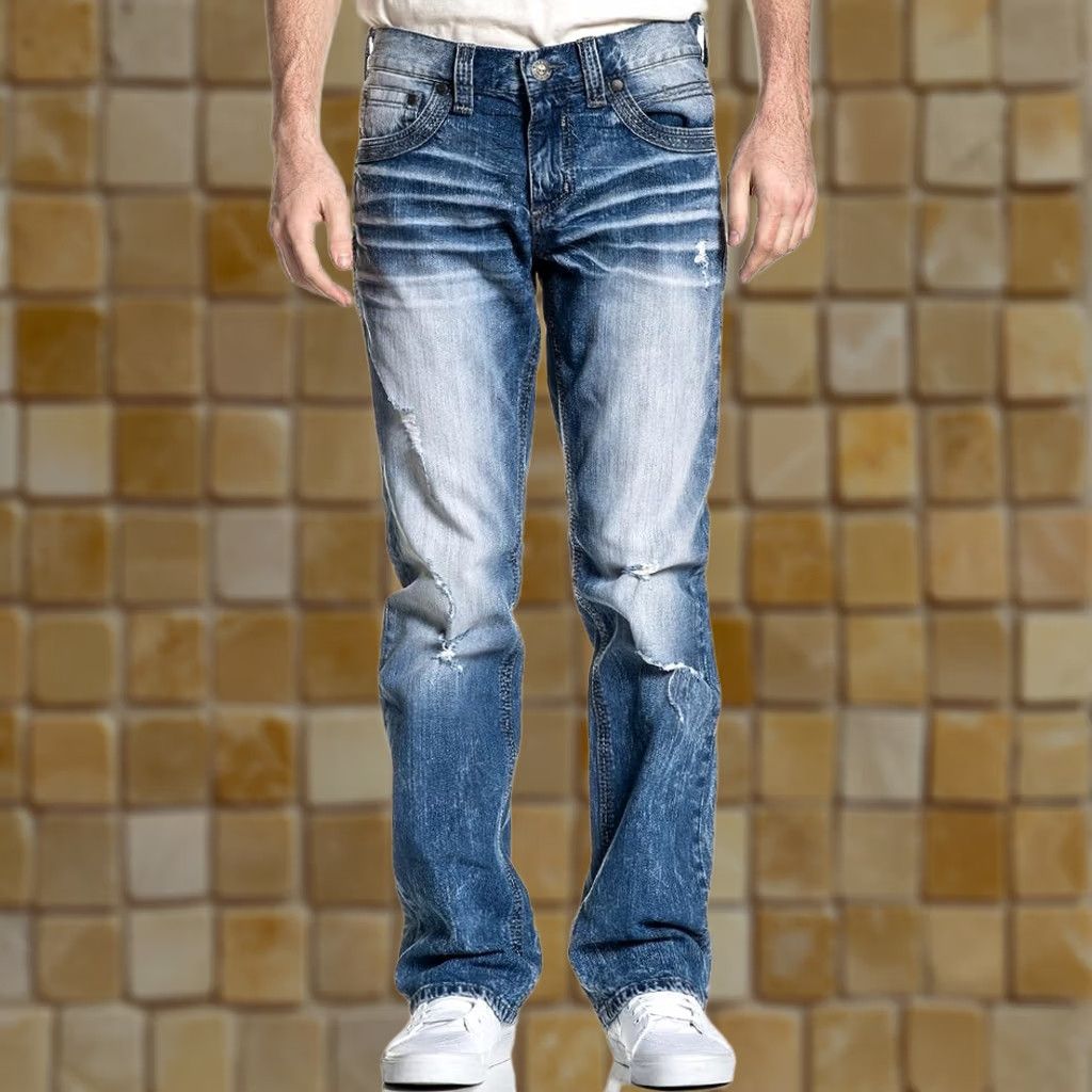 Affliction AFFLICTION Jeans - Blue Denim - Belt Loops - Distressed - Embroidered Blake Fleur Lazarus - Size 40 x 34 - 5-Pocket - Zip Fly - Men Size US 40 / EU 56 - 1 Preview