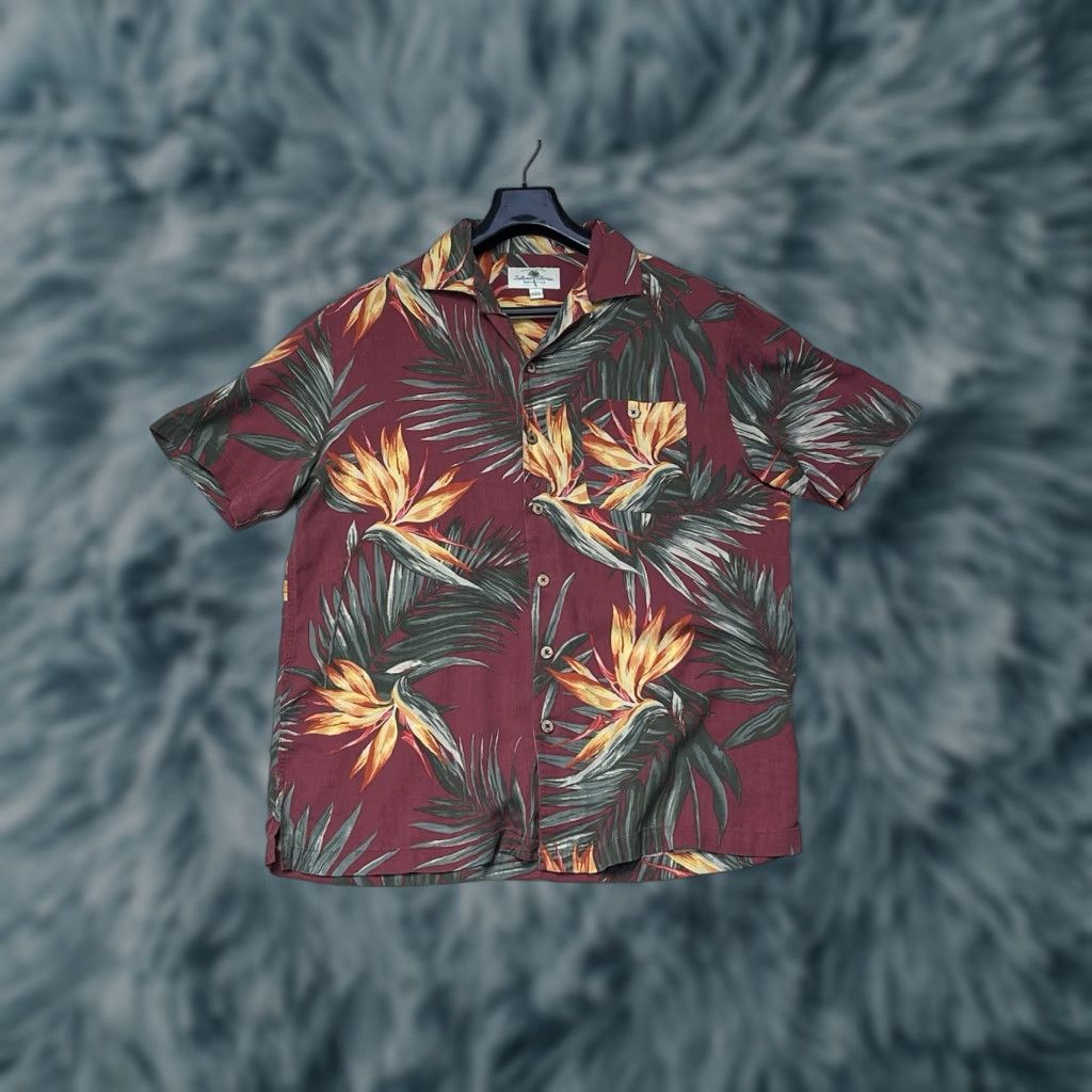 Vintage Island Shores Silk Button-Up Hawaiian Shirt Red Palm Trees Men's Large Beach Tropical Aloha Short Sleeve Front Pocket Button-Up Size US L / EU 52-54 / 3 - 1 Thumbnail
