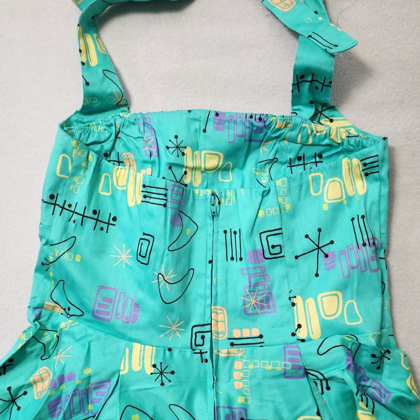 Atomic VINTAGE Pinup Couture Atomic Dress Fit Flare XL Teal 50s Retro Halter Rockabilly Vanity Dress Knee Length with Belt Womens XL Teal Size XL / US 12-14 / IT 48-50 - 6 Thumbnail