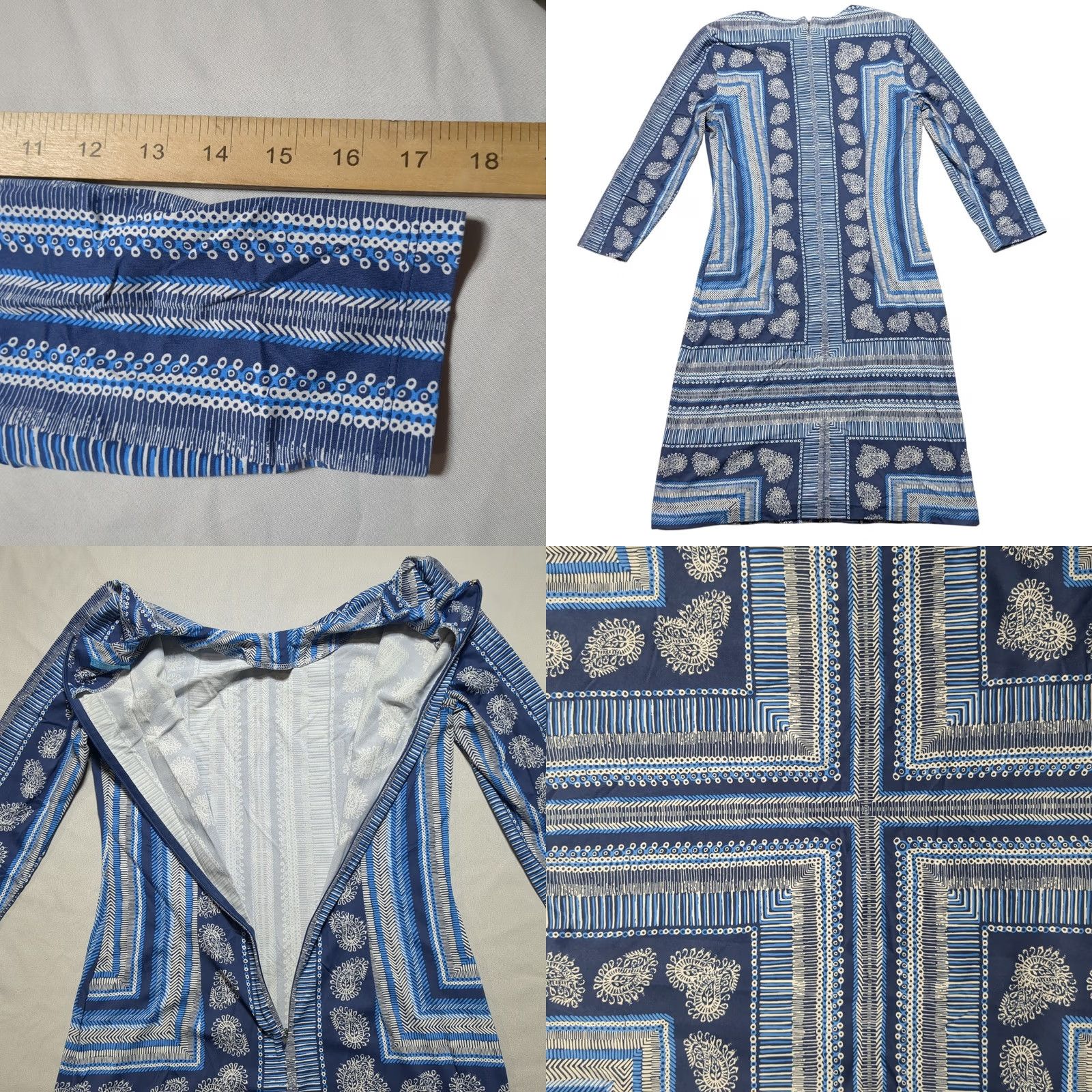 J.McLaughlin J.McLaughlin XS Blue Paisley Geometric Catalina Cloth Sheath Dress Long Sleeve Dress Navy Blue Women XS Belt Zip Collarless Round Neck Casual Workwear Size XS / US 0-2 / IT 36-38 - 8 Thumbnail