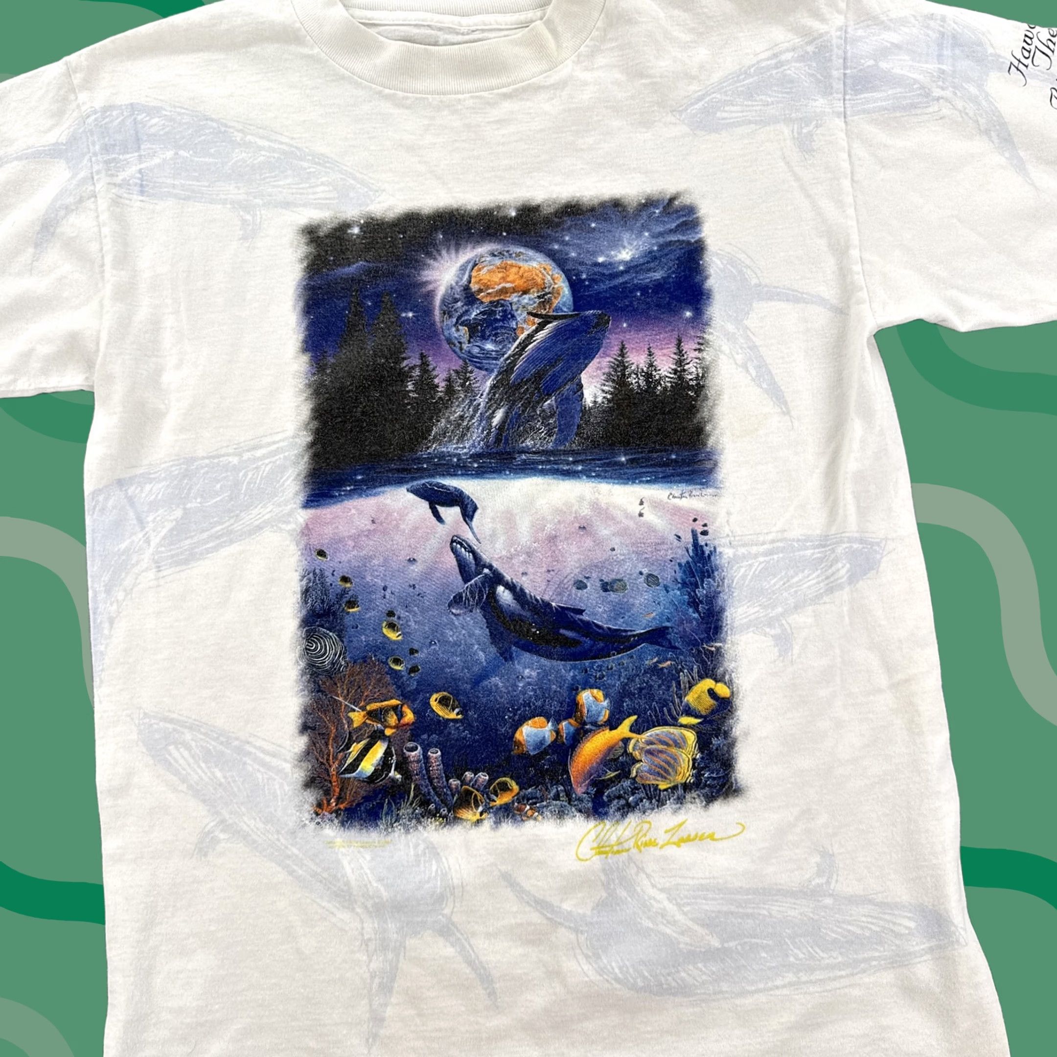Vintage VINTAGE Hawaii The Big Island Shirt Mens Medium White Whale Ocean Art Nature 90s Size US M / EU 48-50 / 2 - 1 Thumbnail